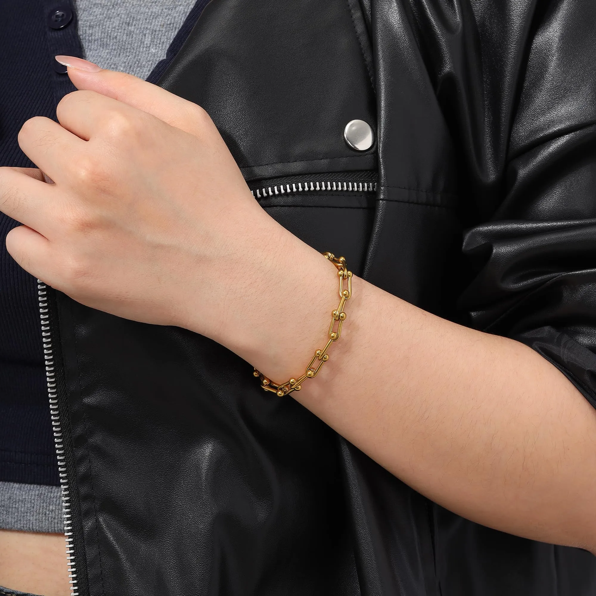 JJDreams Set Collana e Bracciale a Catena in Acciaio Inox, Oro - immagine 3