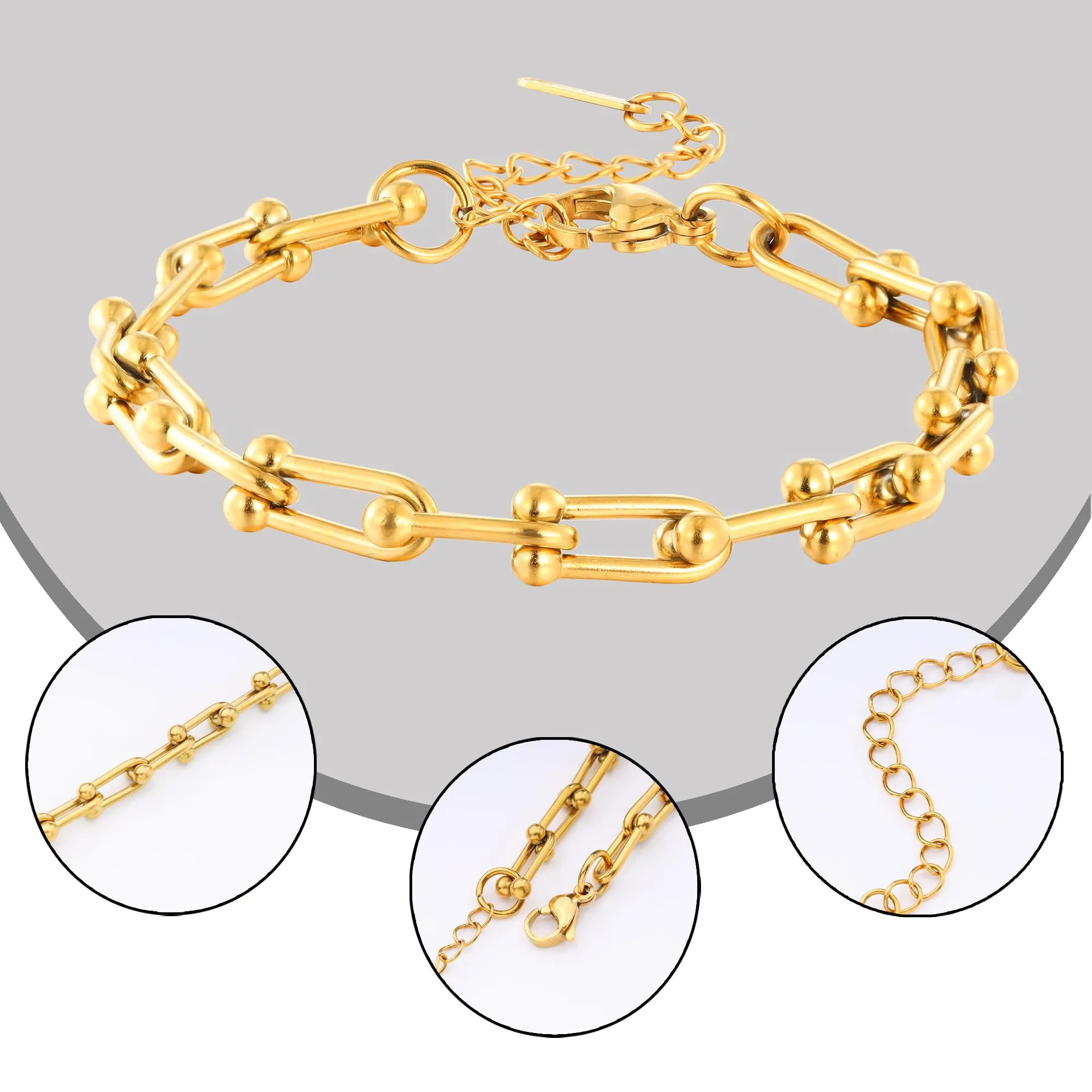 JJDreams Set Collana e Bracciale a Catena in Acciaio Inox, Oro - immagine 5