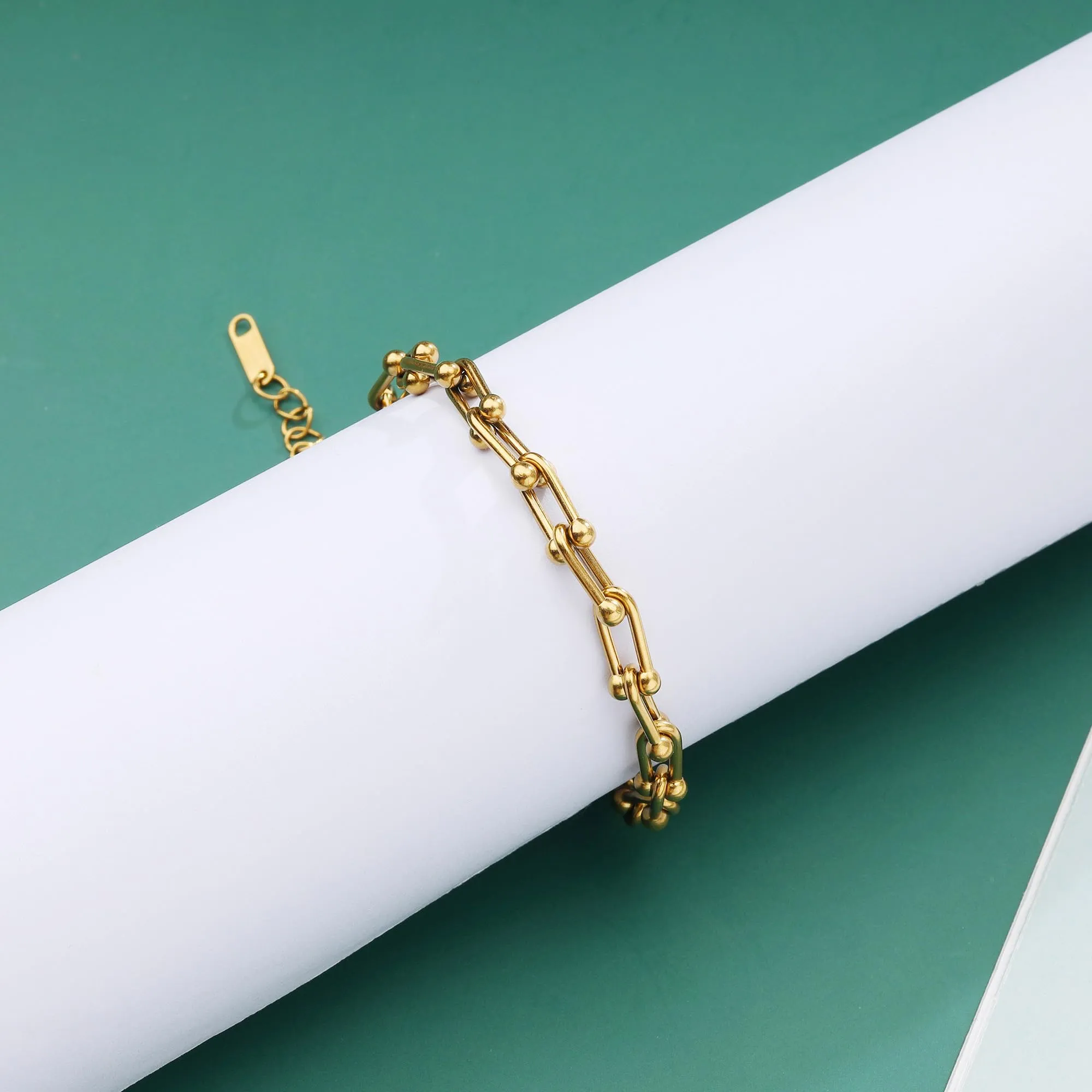 JJDreams Set Collana e Bracciale a Catena in Acciaio Inox, Oro - immagine 6