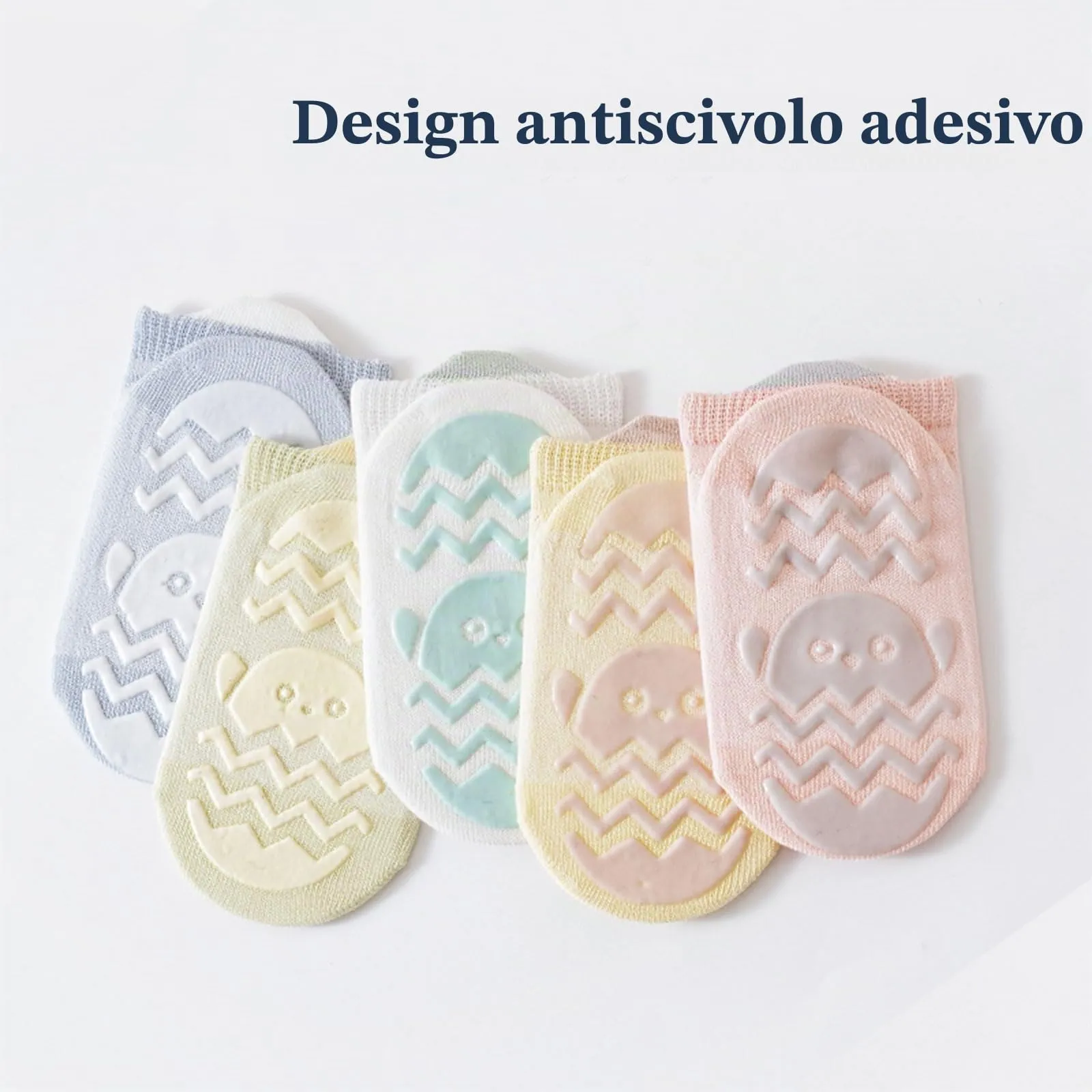 QIYIENDIAN Calzini a rete antiscivolo in cotone per bambini, 5 paia, Multicolor, 1-3Y - immagine 6