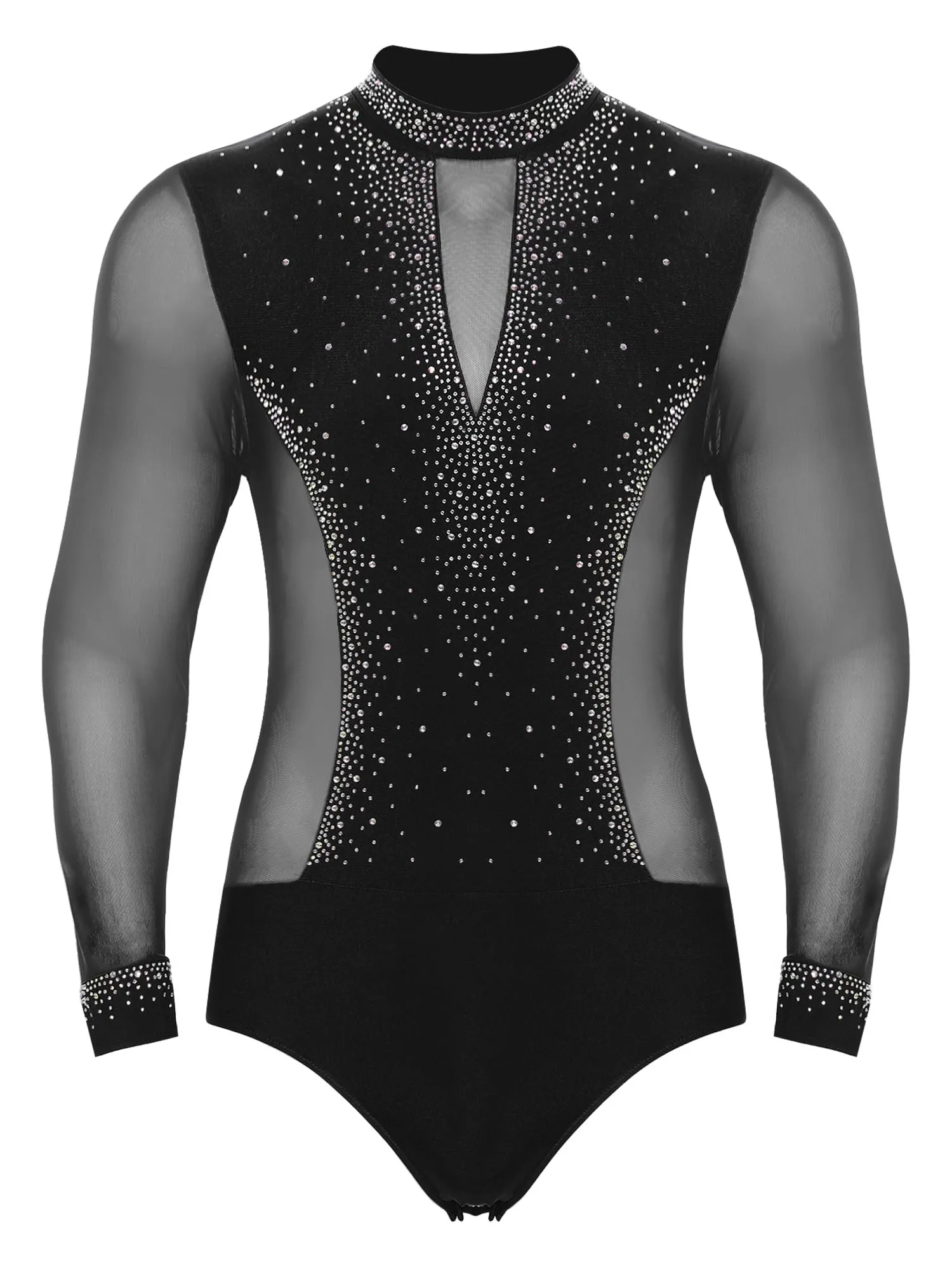 inhzoy Body da Ballo Uomo Latino Americano Tango con Strass, Nero, XXL - immagine 1