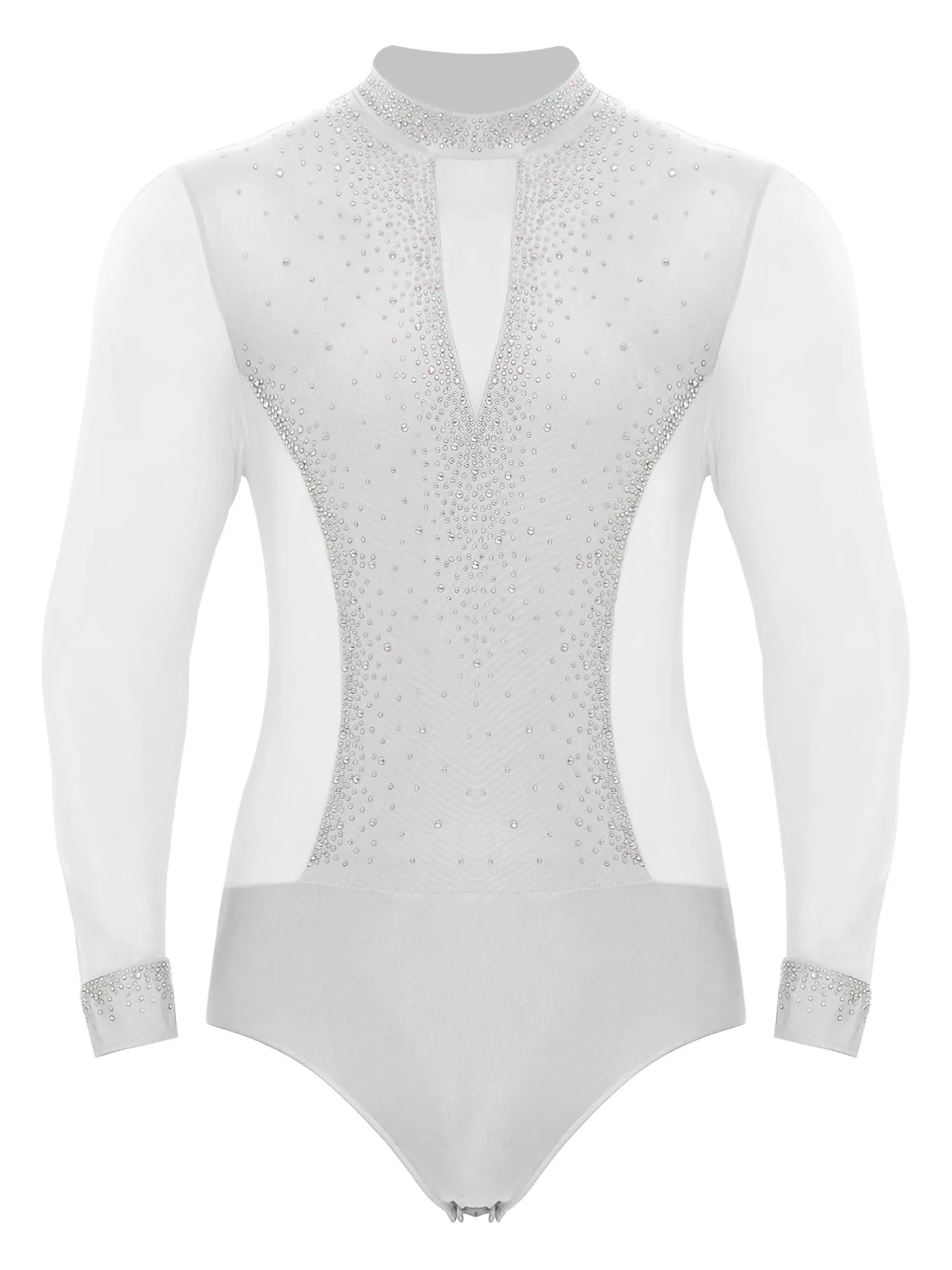 inhzoy Body da Ballo Uomo Latino Americano Tango con Strass Bianco M - immagine 1