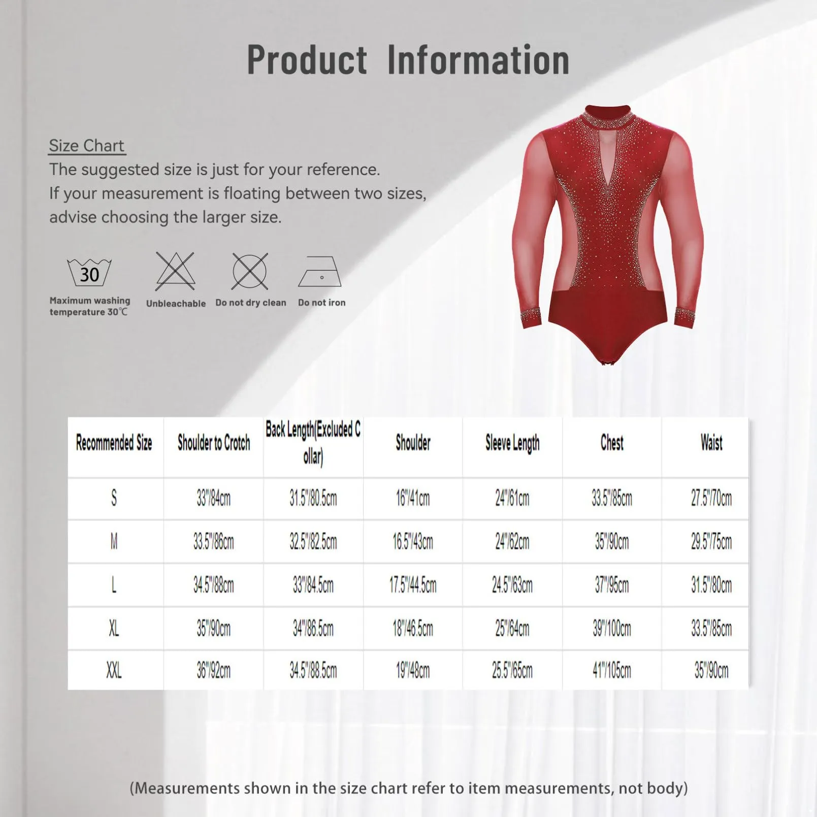 inhzoy Body da Ballo Uomo Latino Americano Tango con Strass, Rosso, M - immagine 7