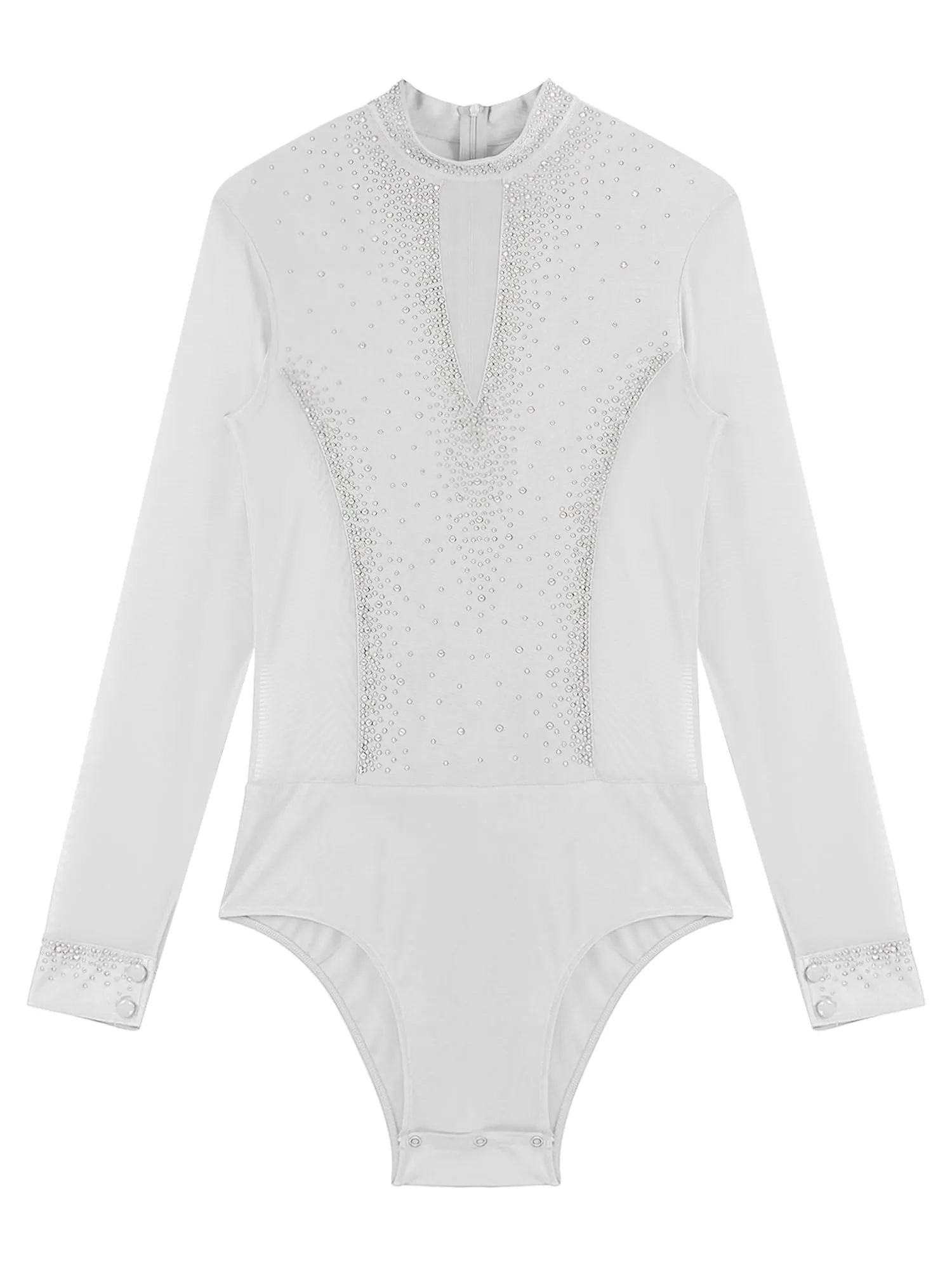 inhzoy Body da Ballo Uomo Latino Americano Tango con Strass Bianco L - immagine 5