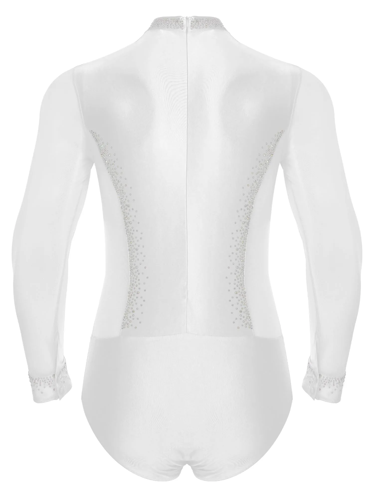 inhzoy Body da Ballo Uomo Latino Americano Tango con Strass, Bianco, XXL - immagine 4