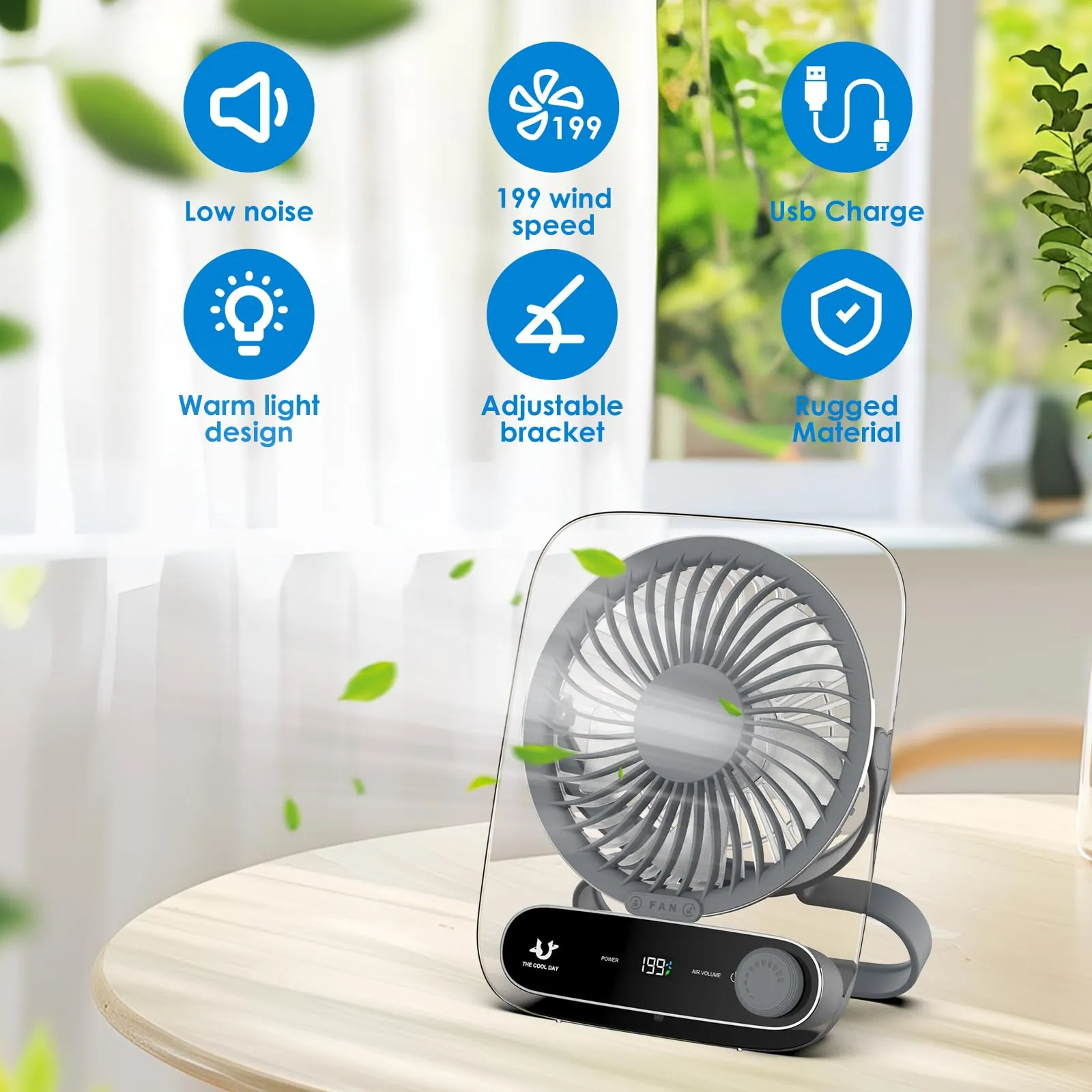 Simpeak Ventilatore da Tavolo Silenzioso con 199 Velocità, Portatile USB, 3000mAh, Grigio - immagine 4