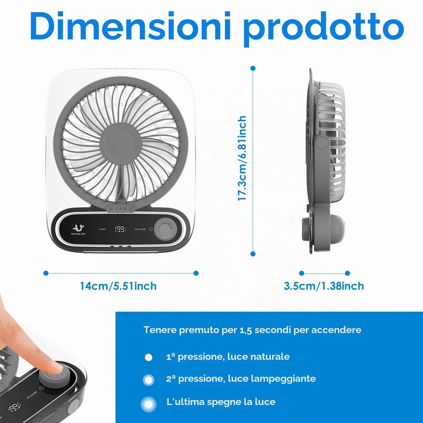 Simpeak Ventilatore da Tavolo Silenzioso con 199 Velocità, Portatile USB, 3000mAh, Grigio - immagine 5