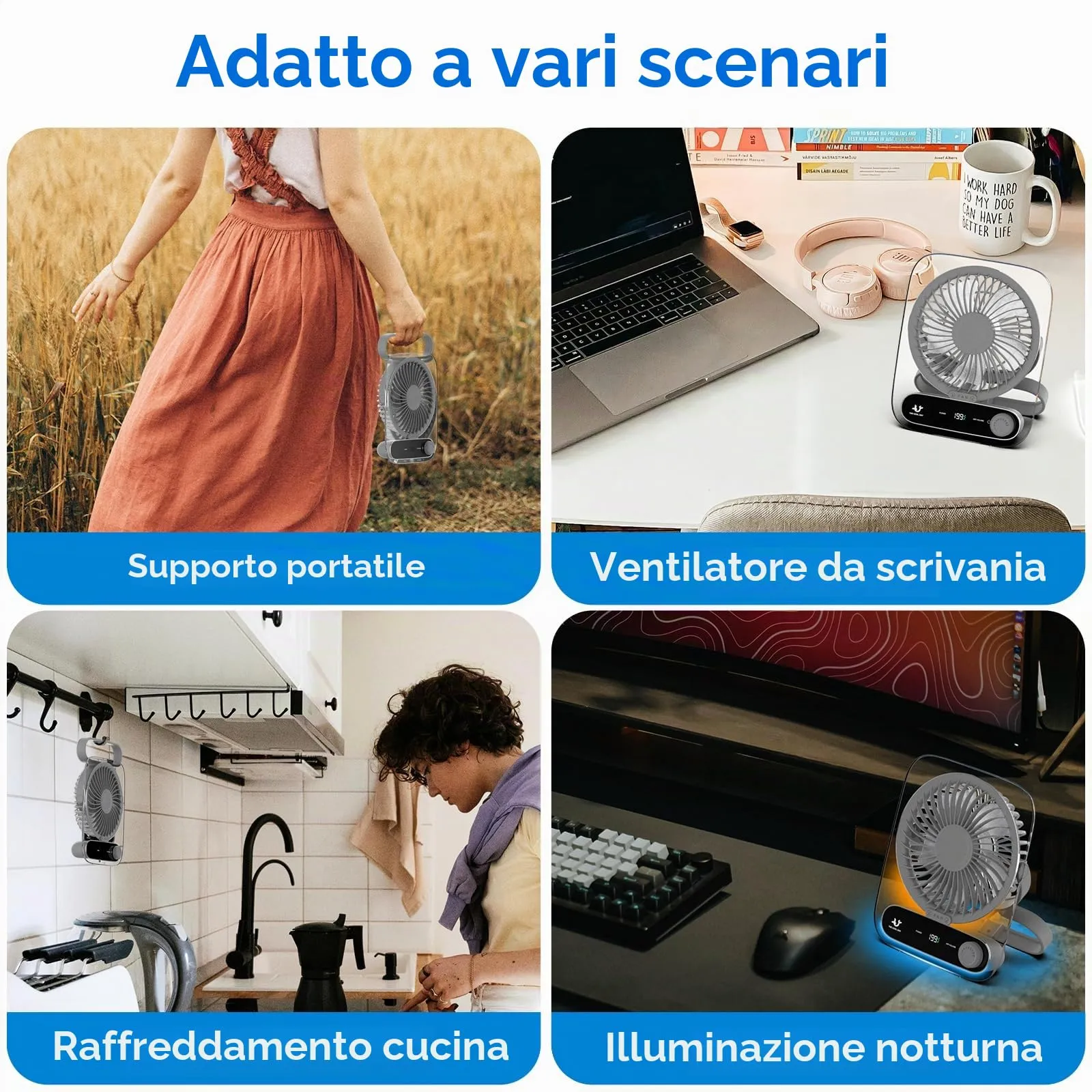 Simpeak Ventilatore da Tavolo Silenzioso con 199 Velocità, Portatile USB, 3000mAh, Grigio - immagine 7