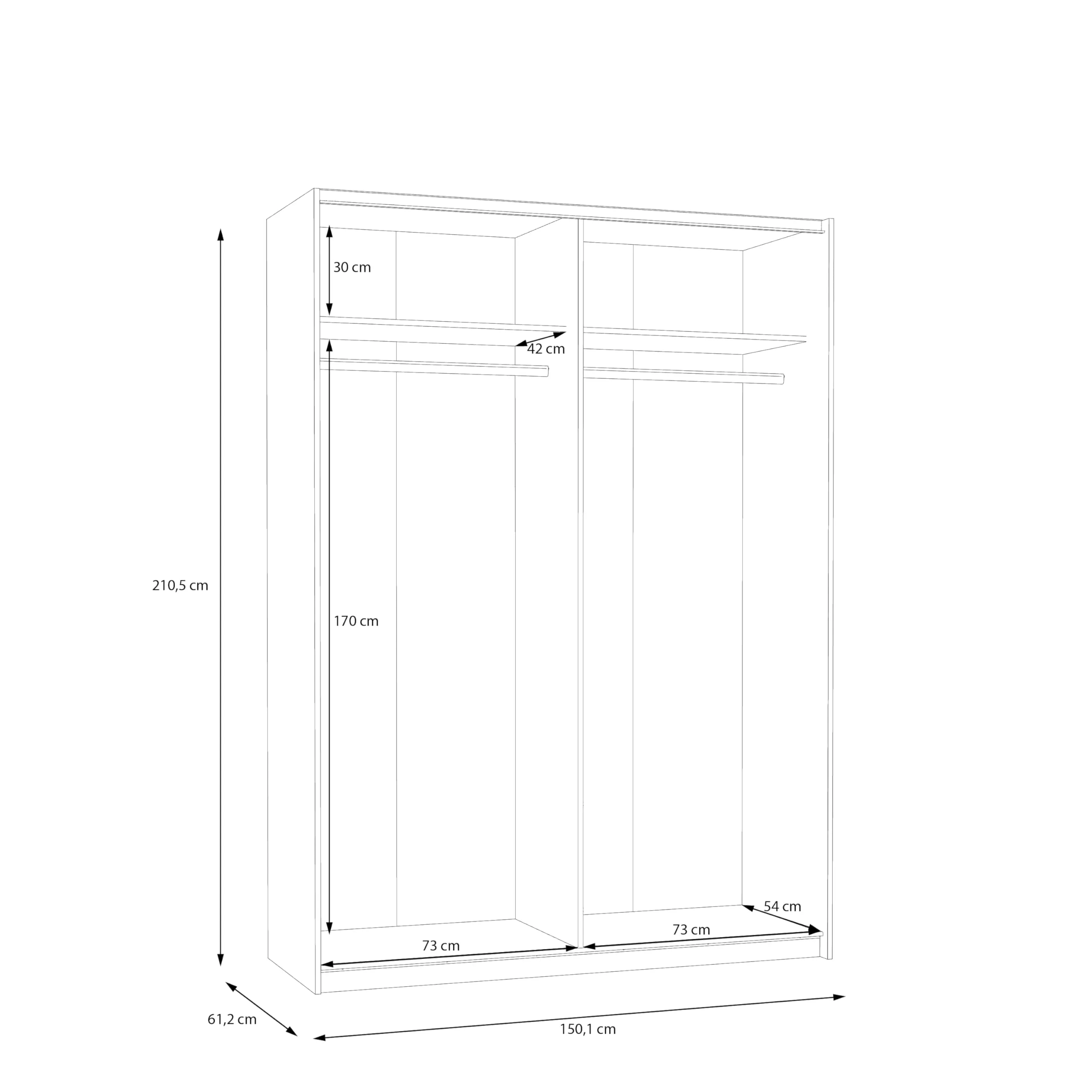 Avanti Trendstore Freddy 2 Armadio con ante scorrevoli in legno truciolare, Bianco, 150,1x210,5x61,2 cm - immagine 6