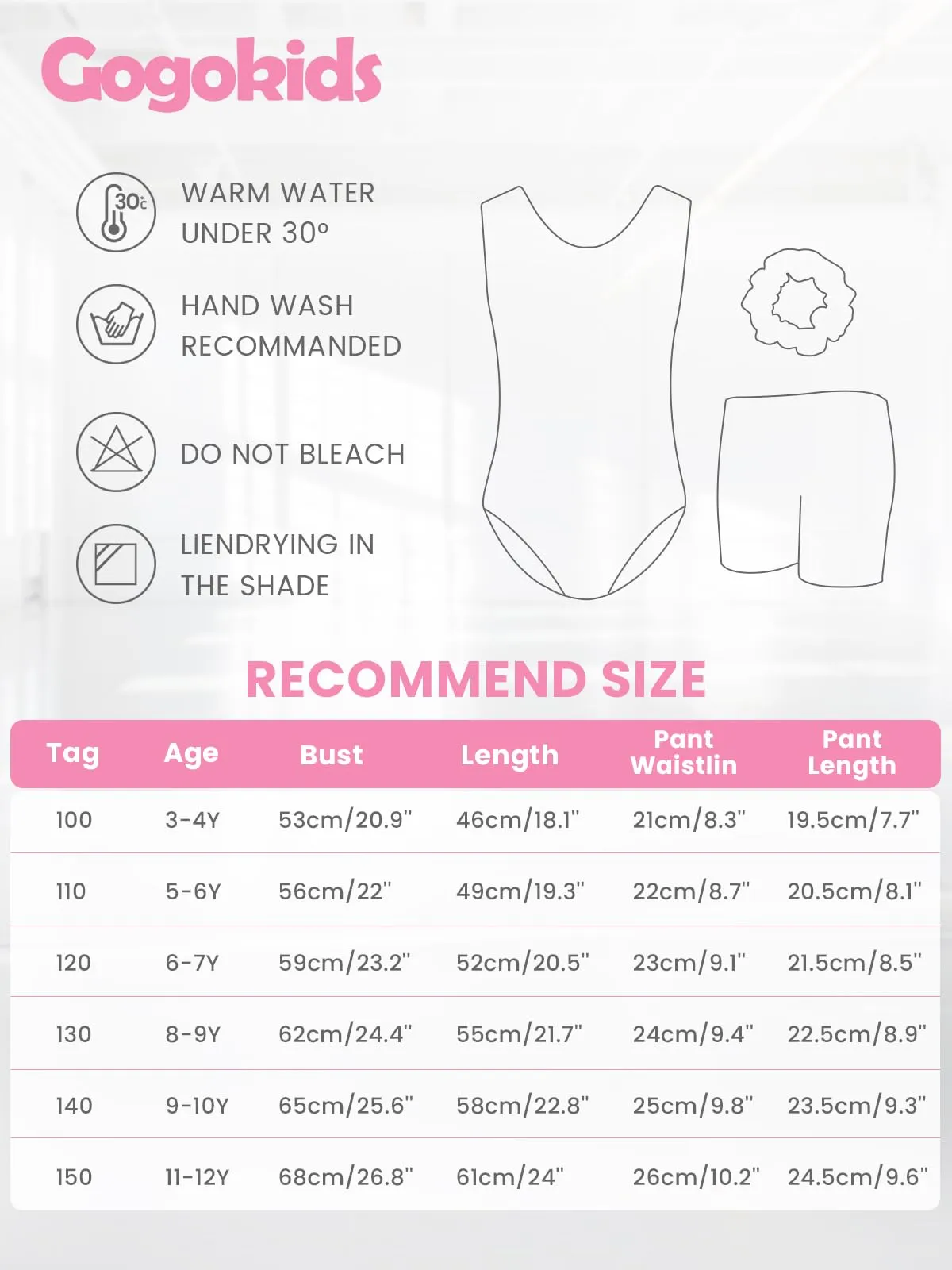 Gogokids Set Ginnastica e Danza per Bambina 3 Pezzi, Body, Pantaloncini e Fascia, Rosa - immagine 6