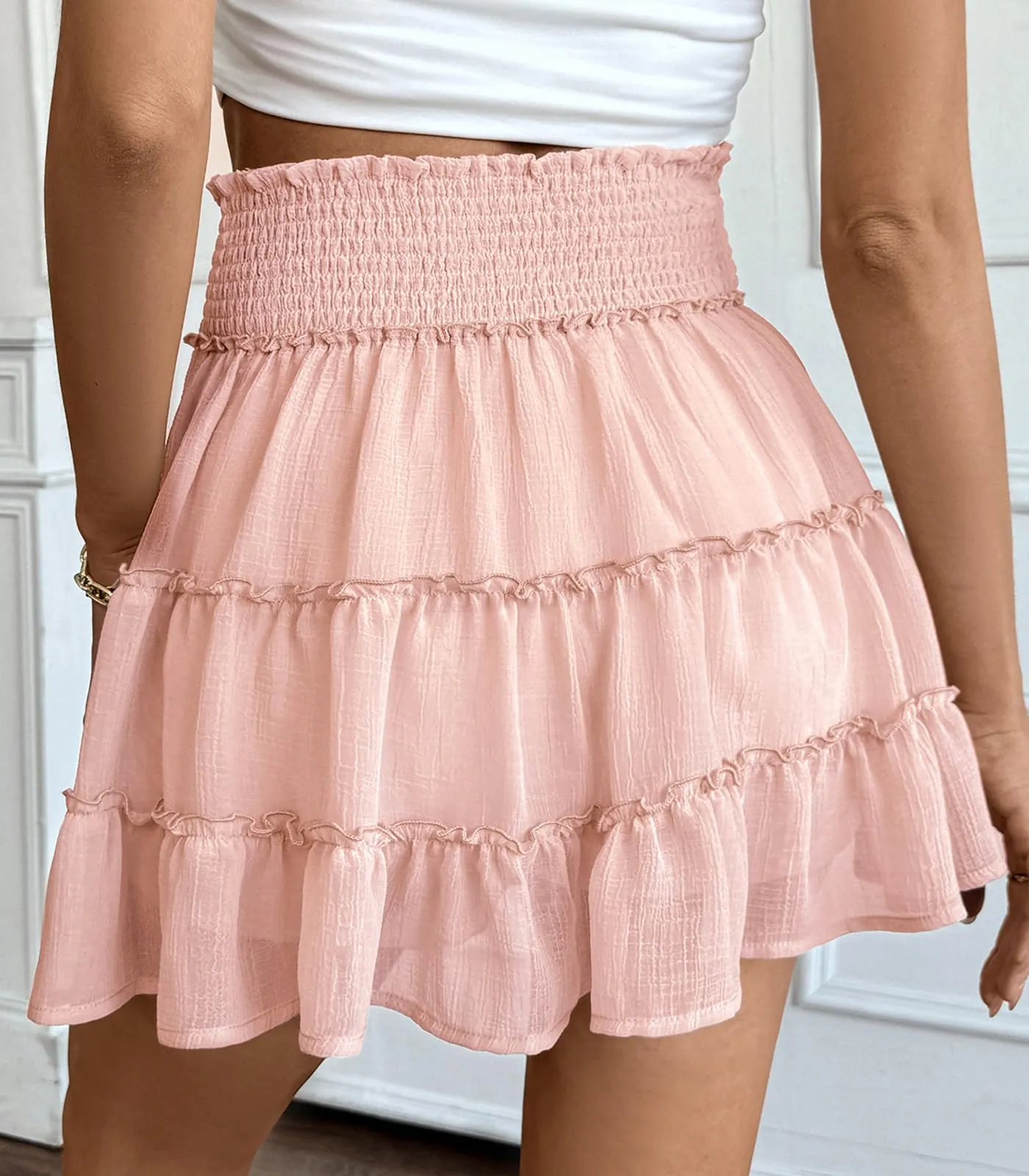 Adigaber Donna Mini Gonna Vita Alta Tinta Unita con Pantaloncini - immagine 3
