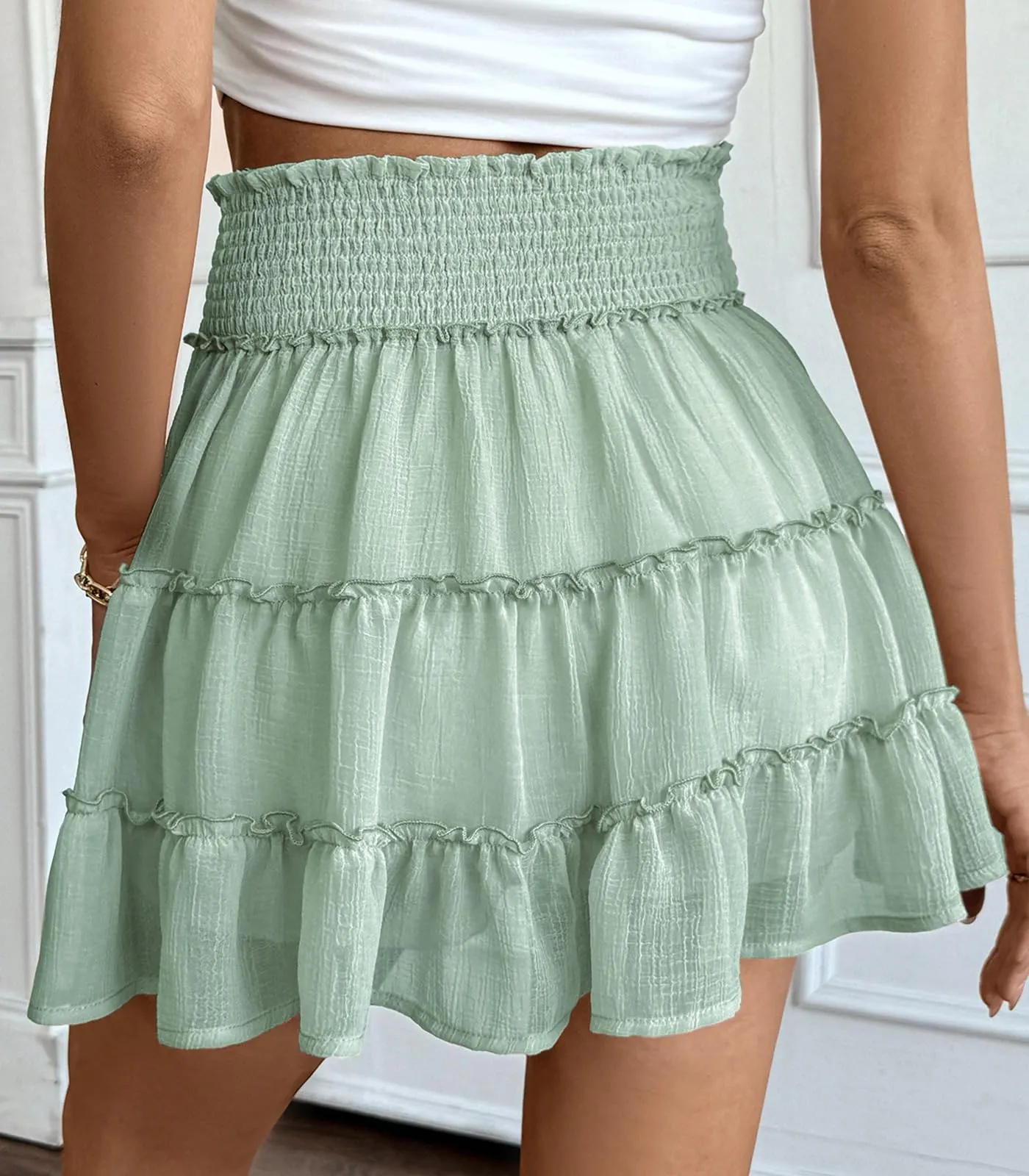 Adigaber Donna Mini Gonna Vita Alta Tinta Unita con Pantaloncini - immagine 3
