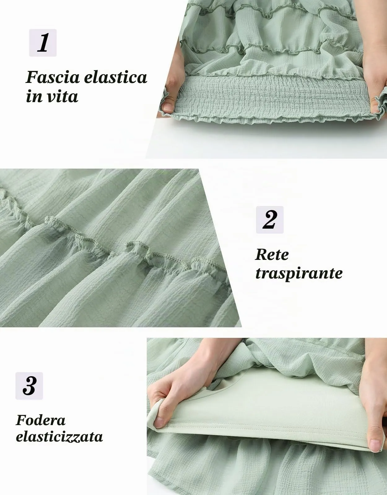 Adigaber Donna Mini Gonna Vita Alta Tinta Unita con Pantaloncini - immagine 6
