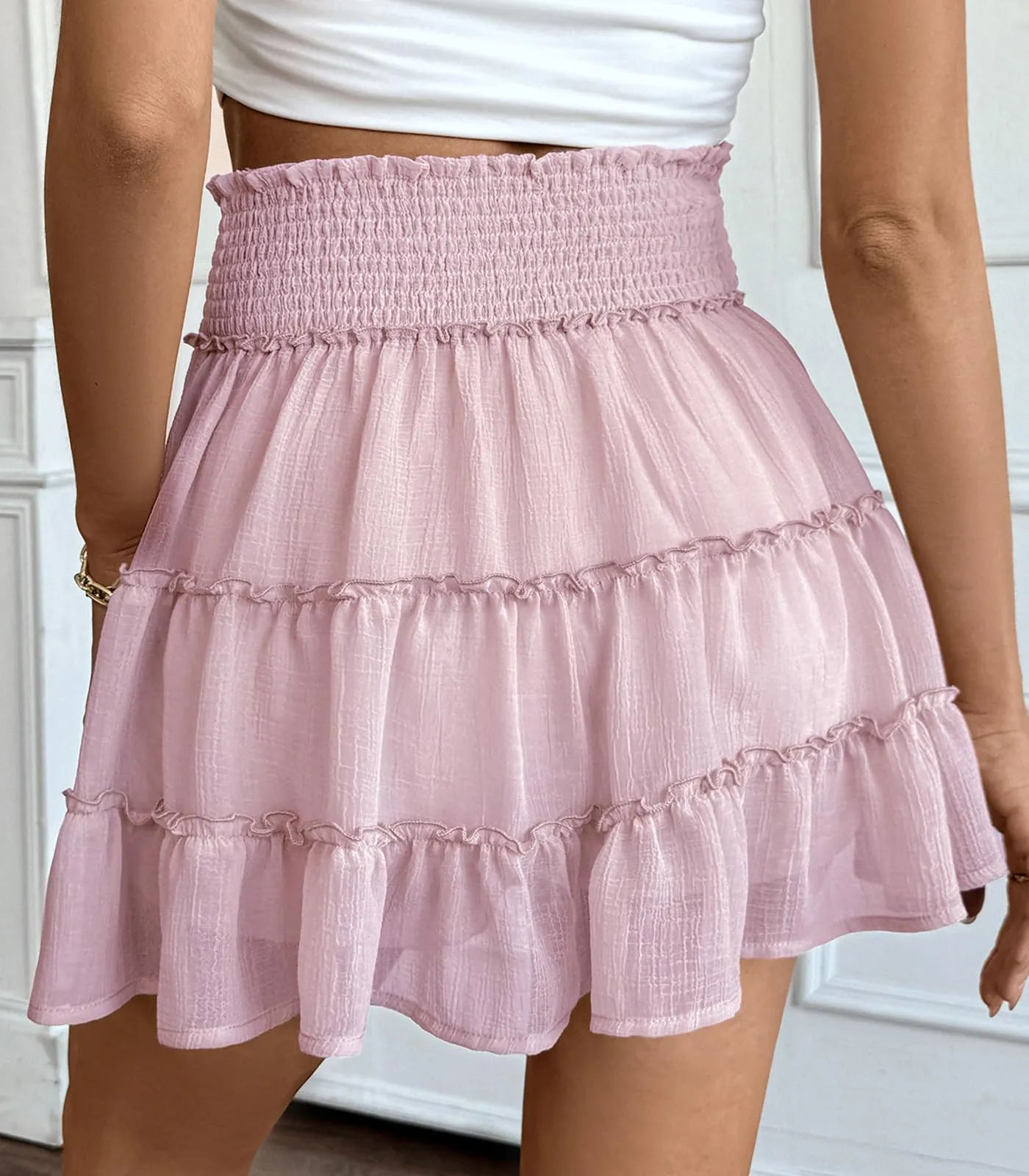 Adigaber Donna Mini Gonna Vita Alta Tinta Unita con Pantaloncini - immagine 3