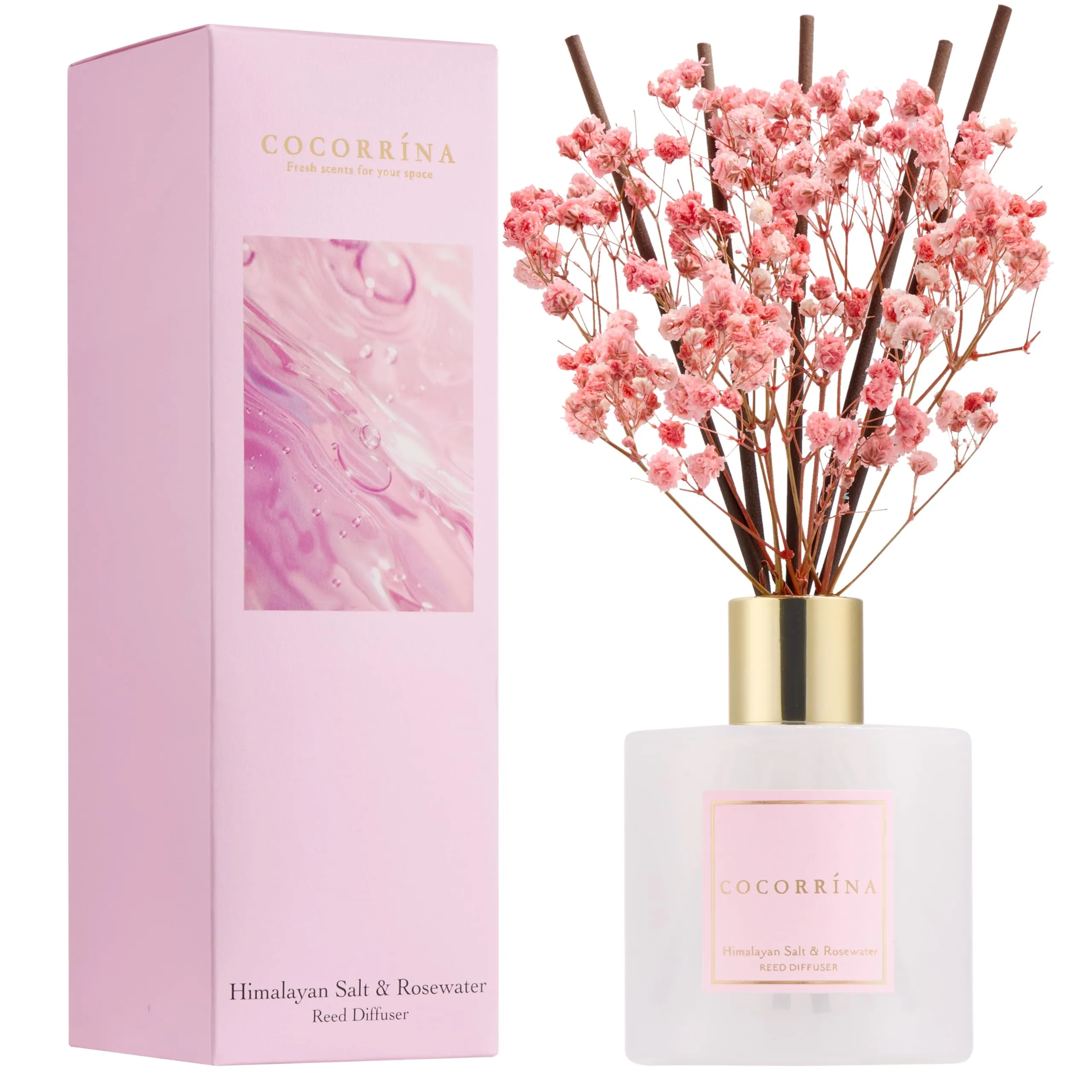 COCORRÍNA Diffusore Profumo Ambiente, Himalayan Salt & Rosewater, 200ml, con 8 Bastoncini - immagine 2