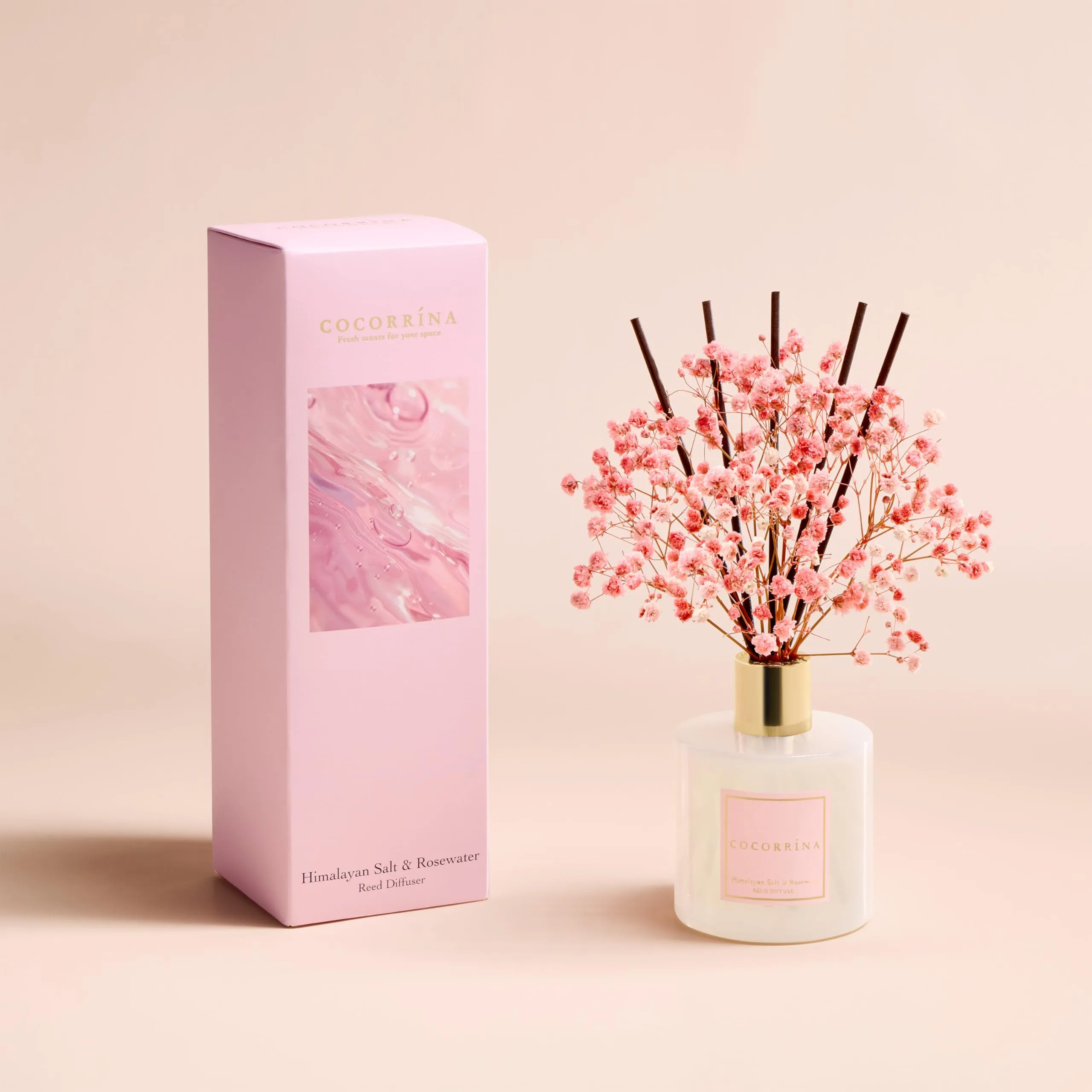 COCORRÍNA Diffusore Profumo Ambiente, Himalayan Salt & Rosewater, 200ml, con 8 Bastoncini - immagine 3