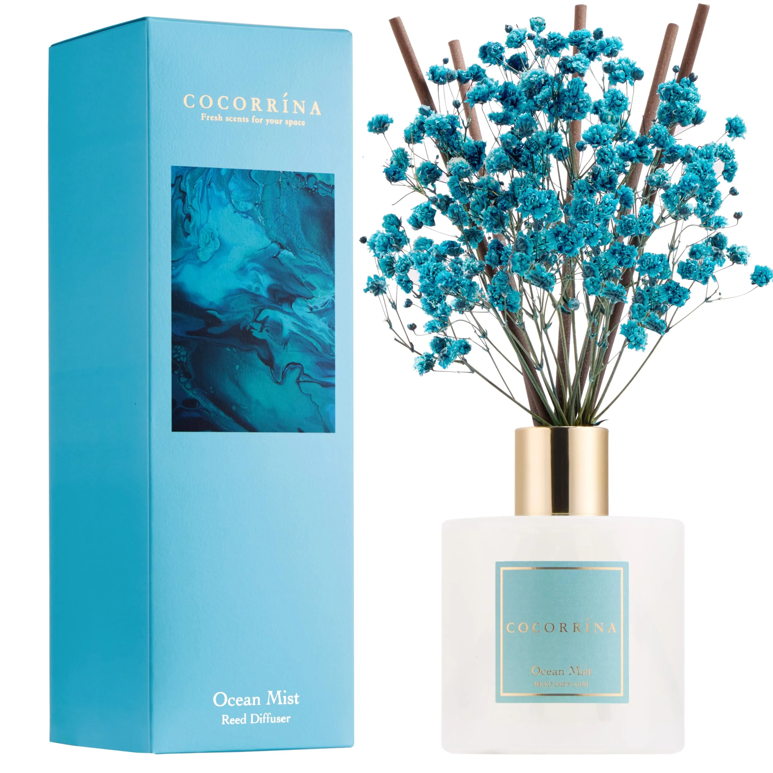 COCORRÍNA Diffusore Profumo Ambiente Ocean Mist, 200ml con Bastoncini e Fiore - immagine 2