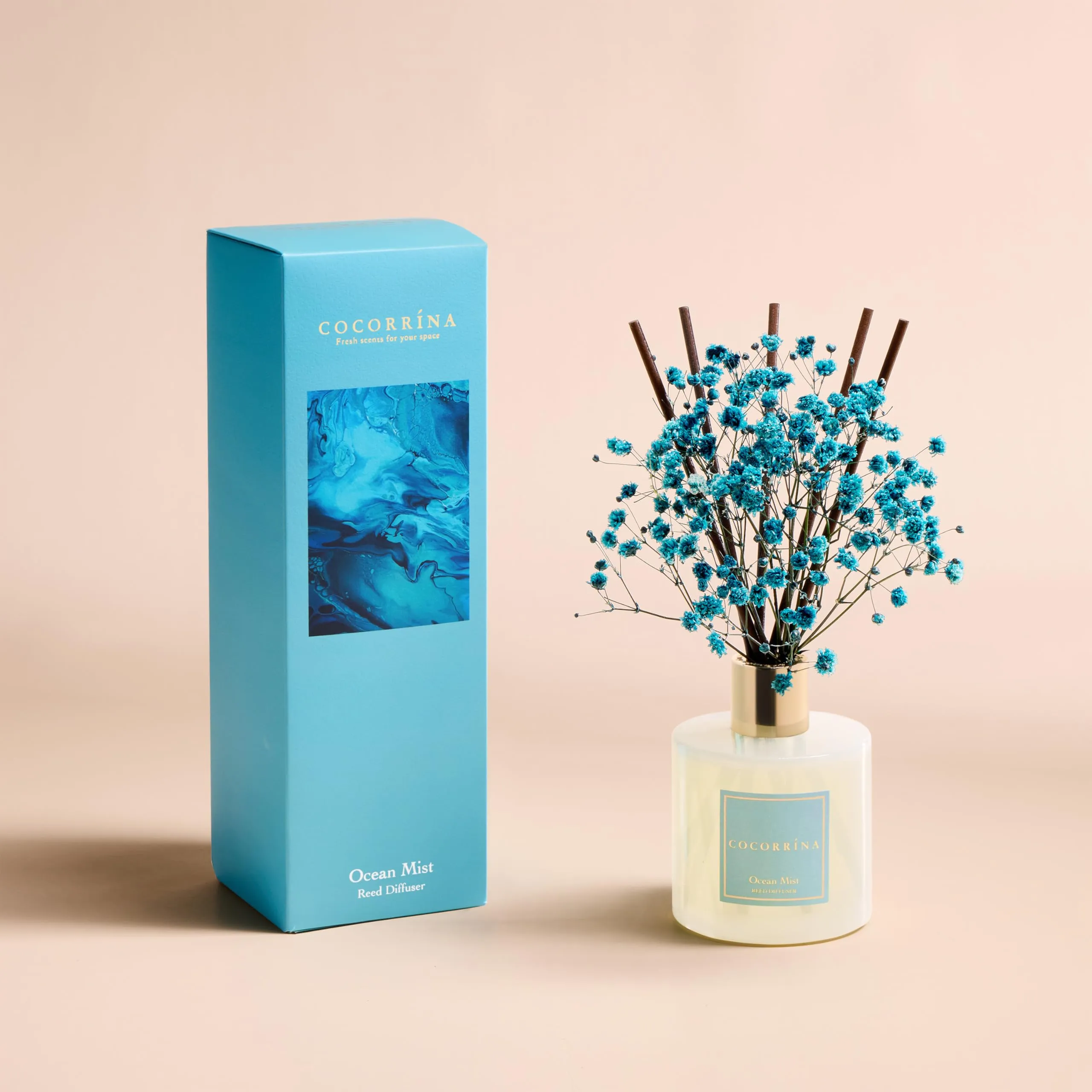 COCORRÍNA Diffusore Profumo Ambiente Ocean Mist, 200ml con Bastoncini e Fiore - immagine 3