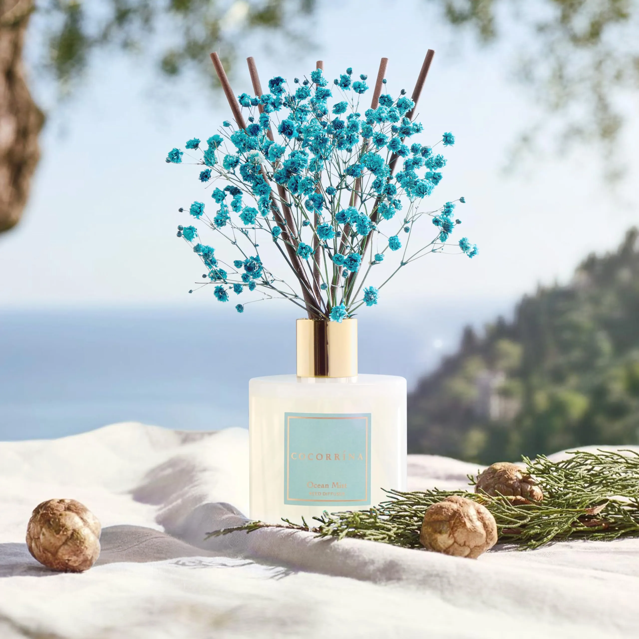 COCORRÍNA Diffusore Profumo Ambiente Ocean Mist, 200ml con Bastoncini e Fiore - immagine 5