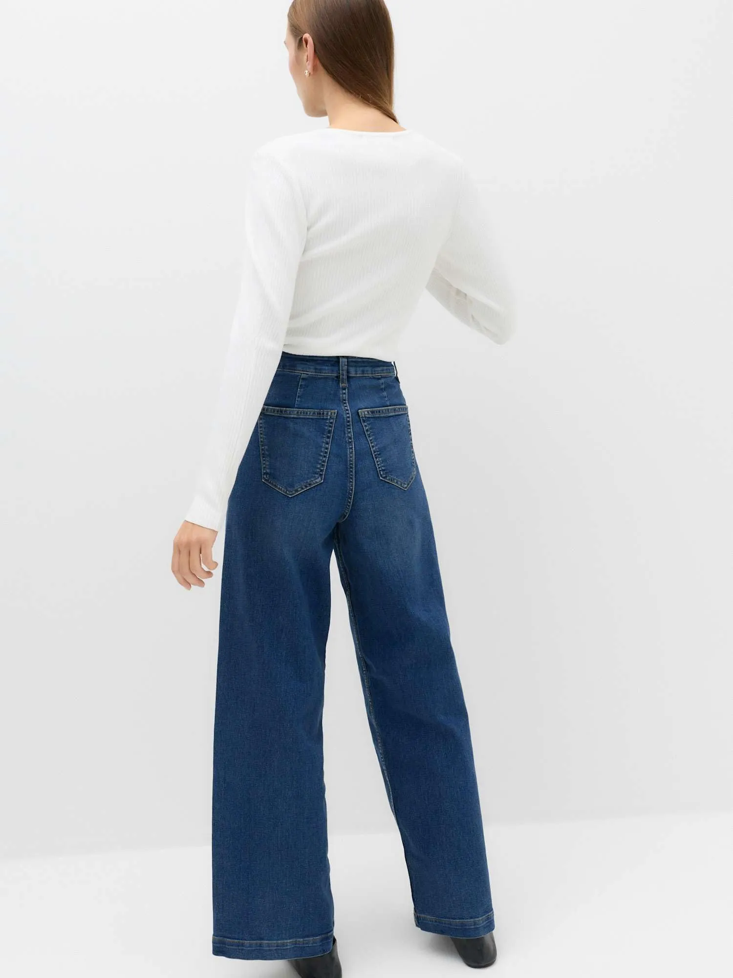 Marks & Spencer Jeans a Gamba Larga Vita Alta alla Caviglia Donna, Marina, 42 - immagine 8