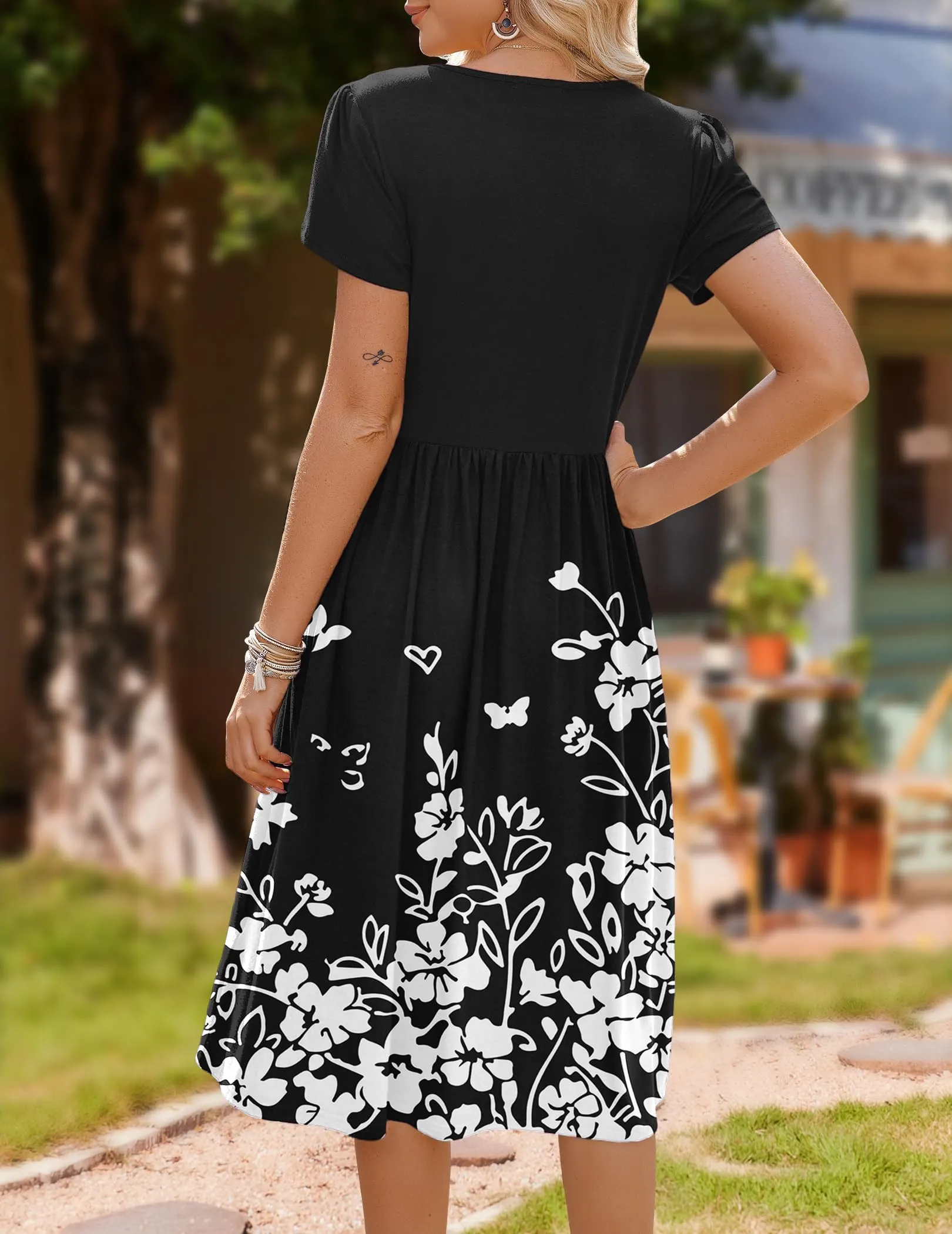 Zeagoo Abito Estivo Donna Midi Floreale con Maniche Corte e Scollo Rotondo - immagine 5