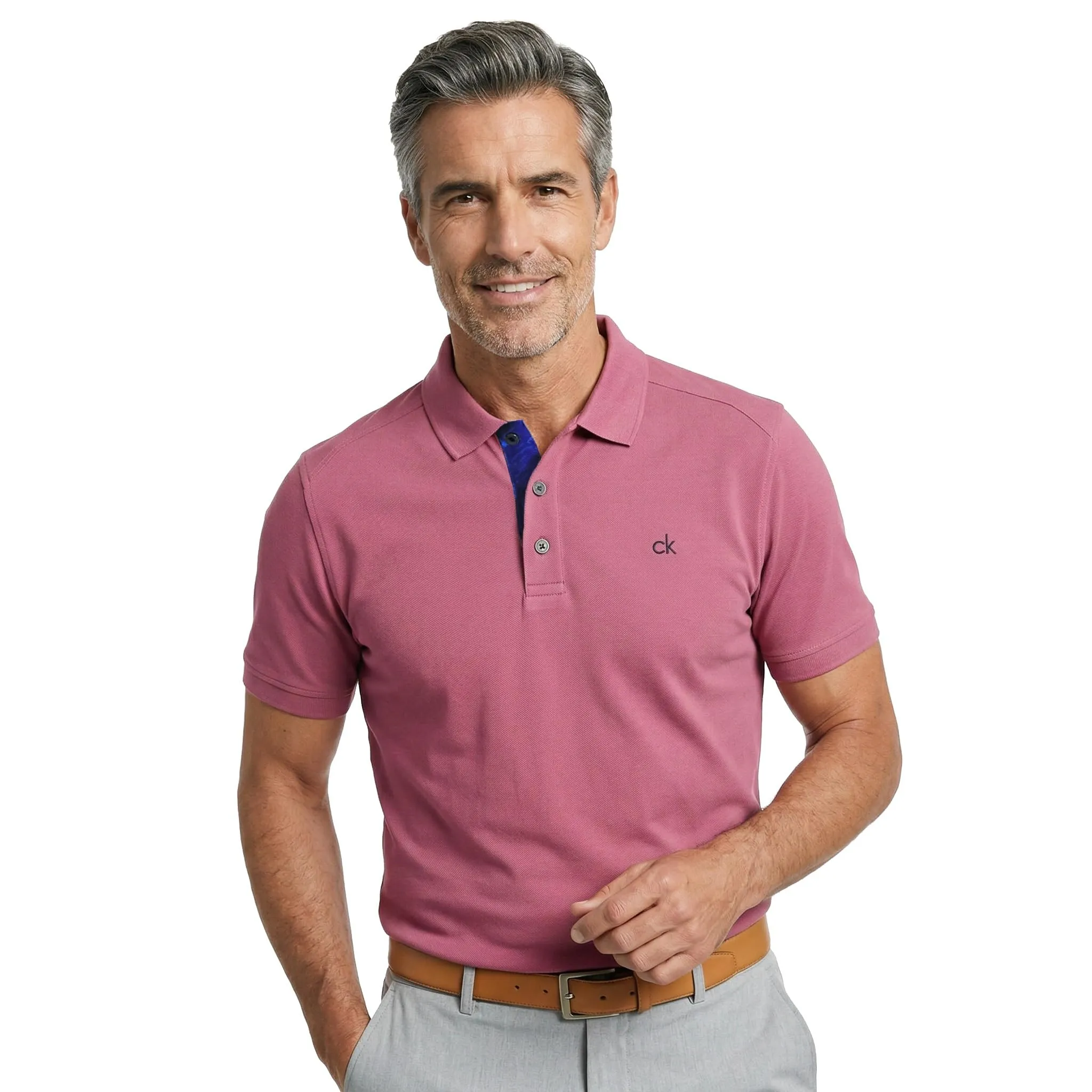 Calvin Klein Polo Golf Uomo Campus 3 Bottoni Colletto - Mimetico Malva - S - immagine 2
