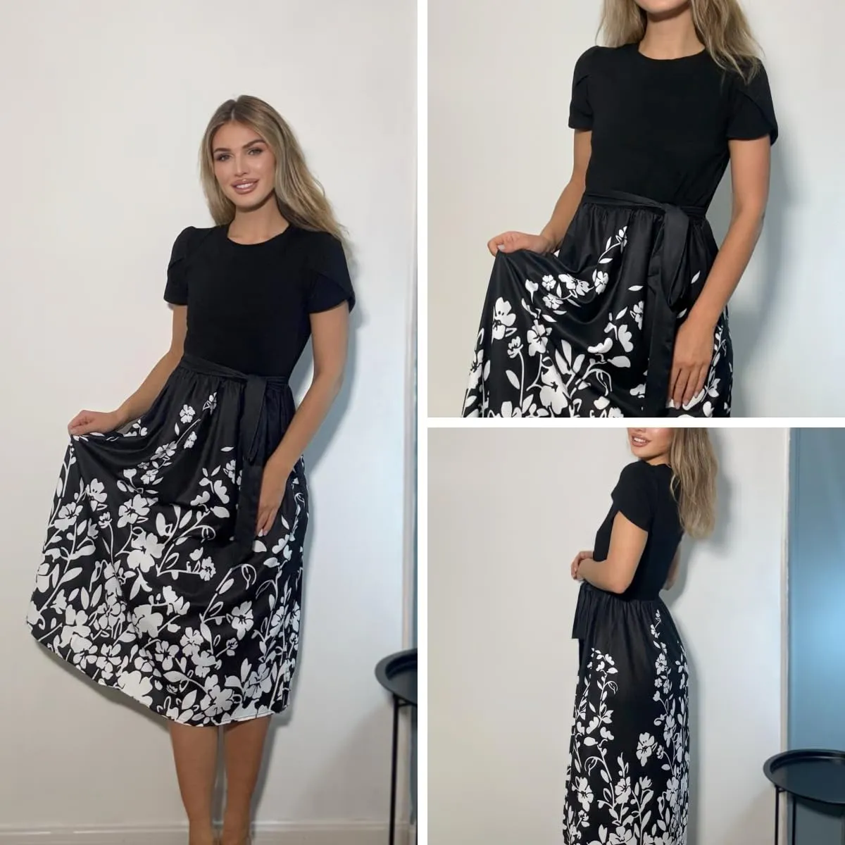 Zeagoo Abito Midi Casual da Donna a Fiori con Scollo Rotondo e Manica Corta - immagine 4