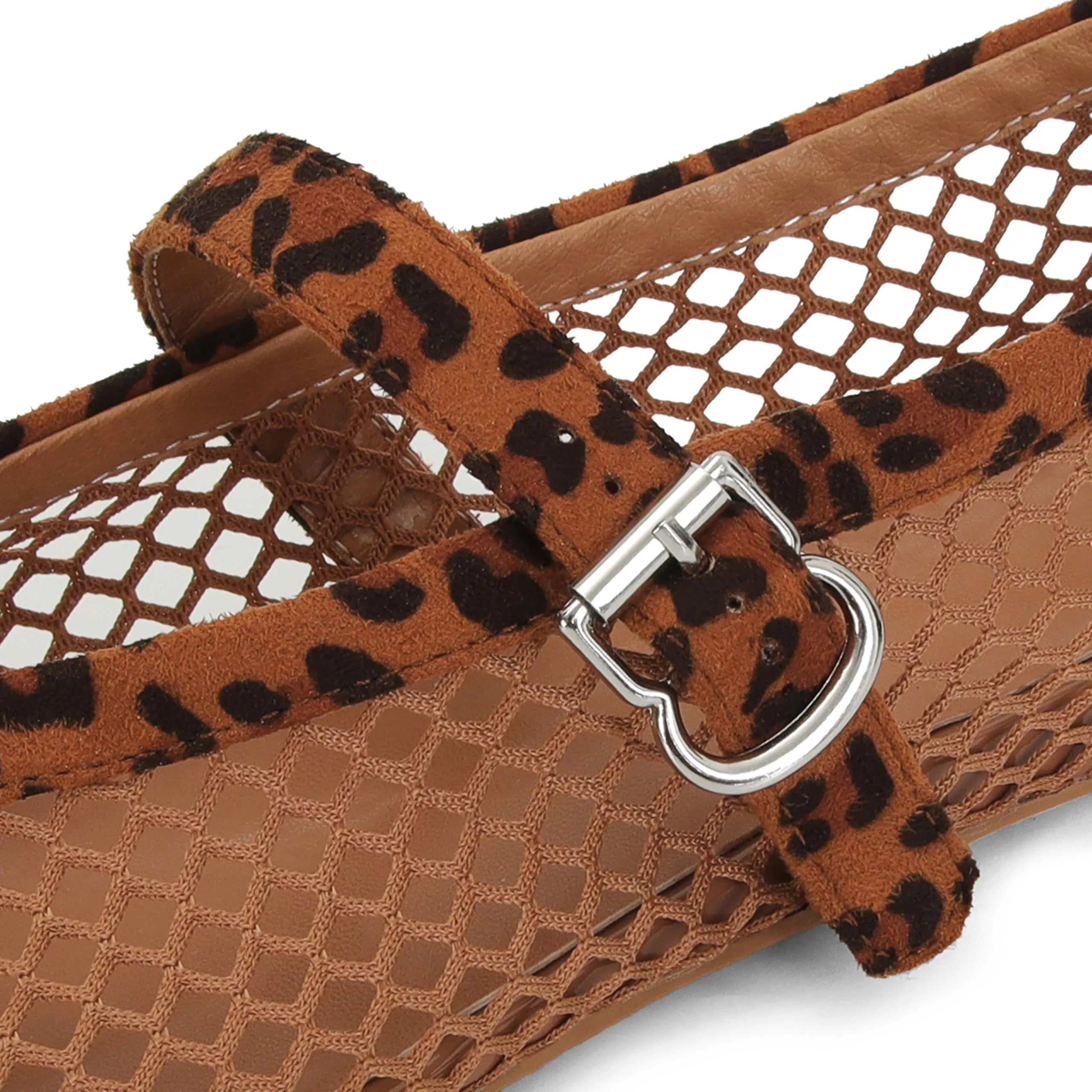 DOEYG Ballerine in Mesh da Donna con Fibbia, Marrone Leopardato, 38 EU - immagine 7