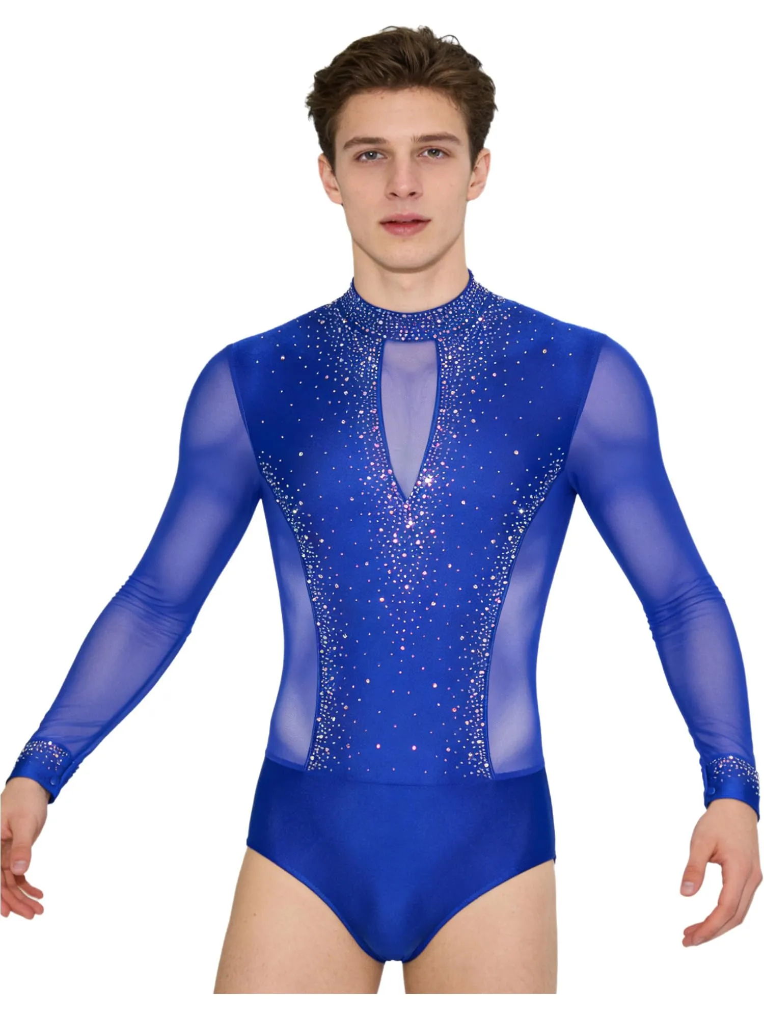 inhzoy Body da Ballo Uomo Latino Americano Tango con Strass, Blu, XL - immagine 2
