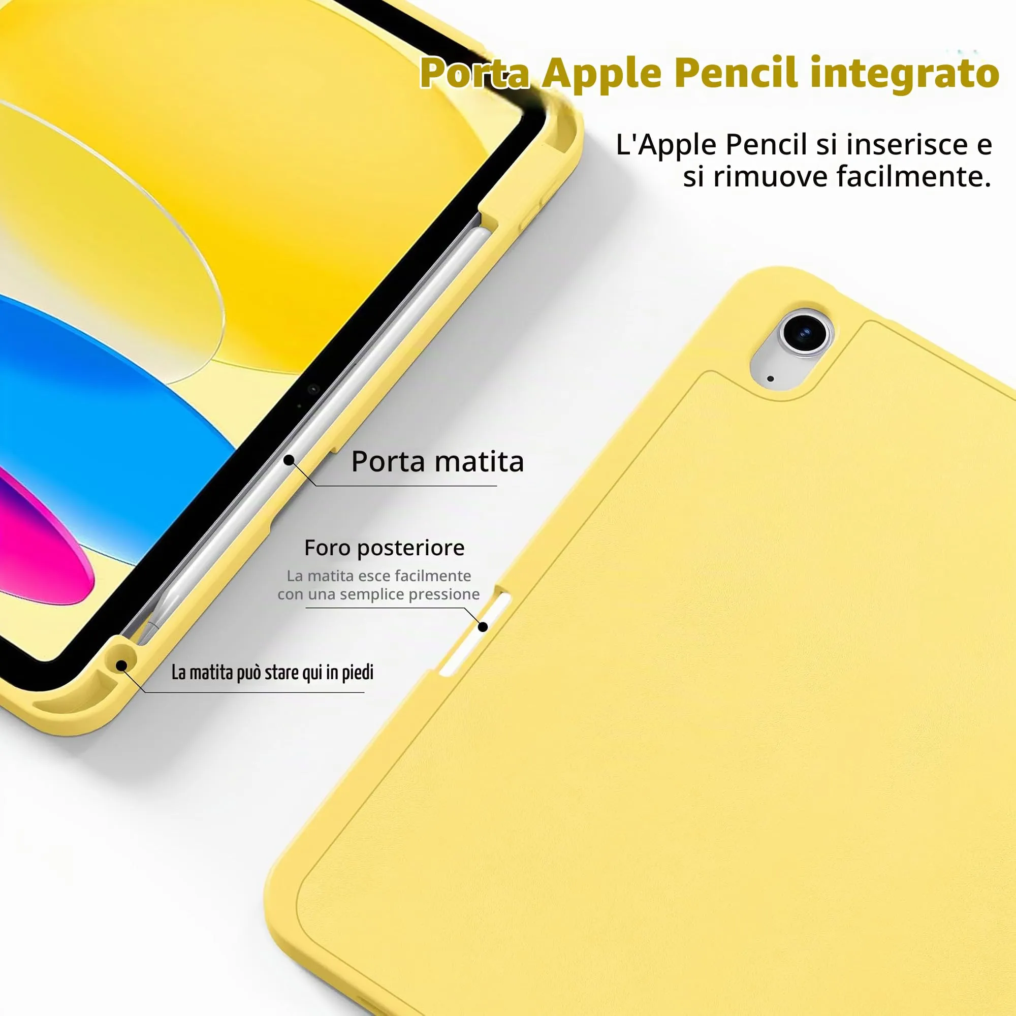 CACOE Cover per iPad 11 Generazione (2025) e iPad 10 Generazione 10.9 pollici (2022) A2757/A2777 - Giallo - immagine 3
