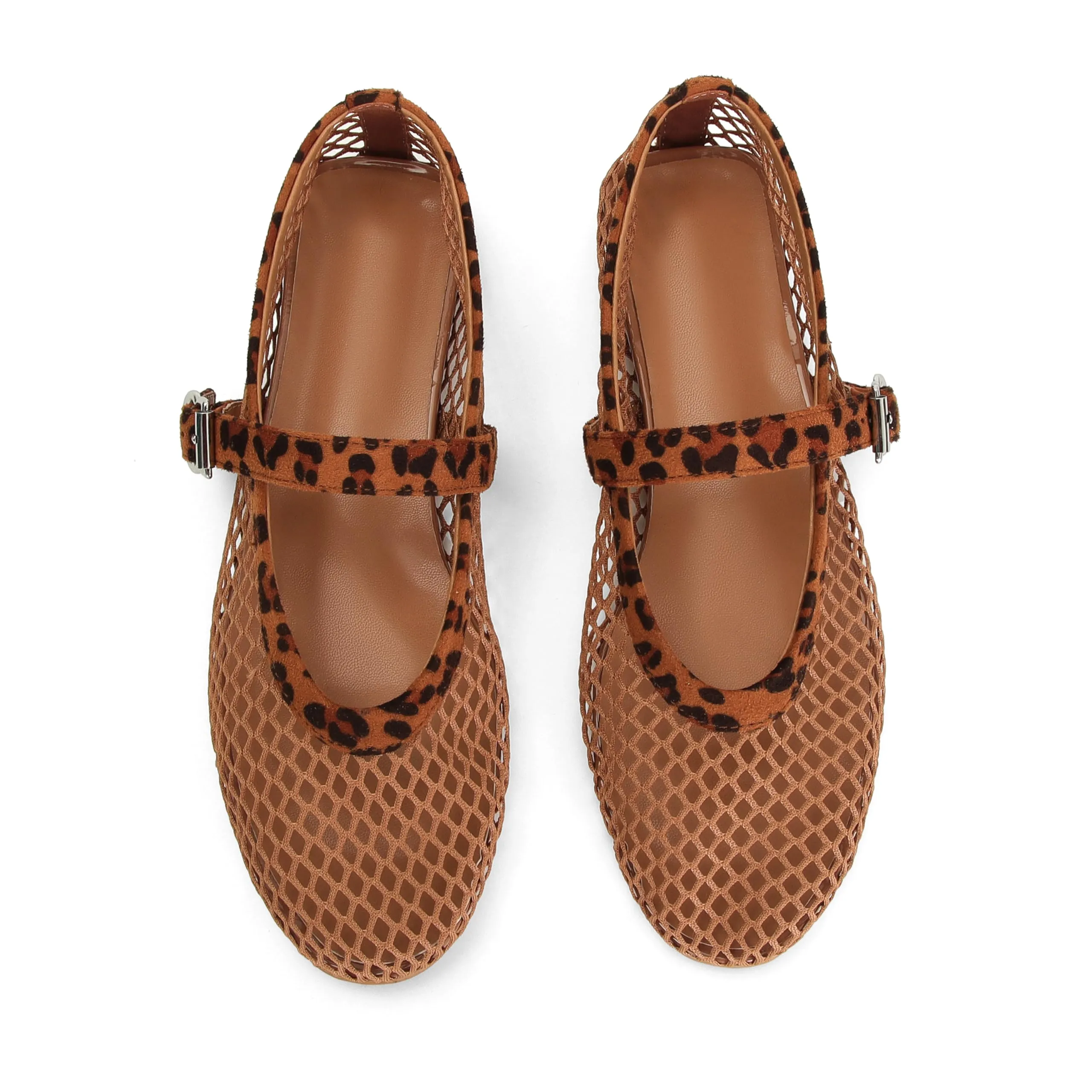 DOEYG Ballerine in rete da donna con fibbia, Marrone leopardato, 39 EU - immagine 5