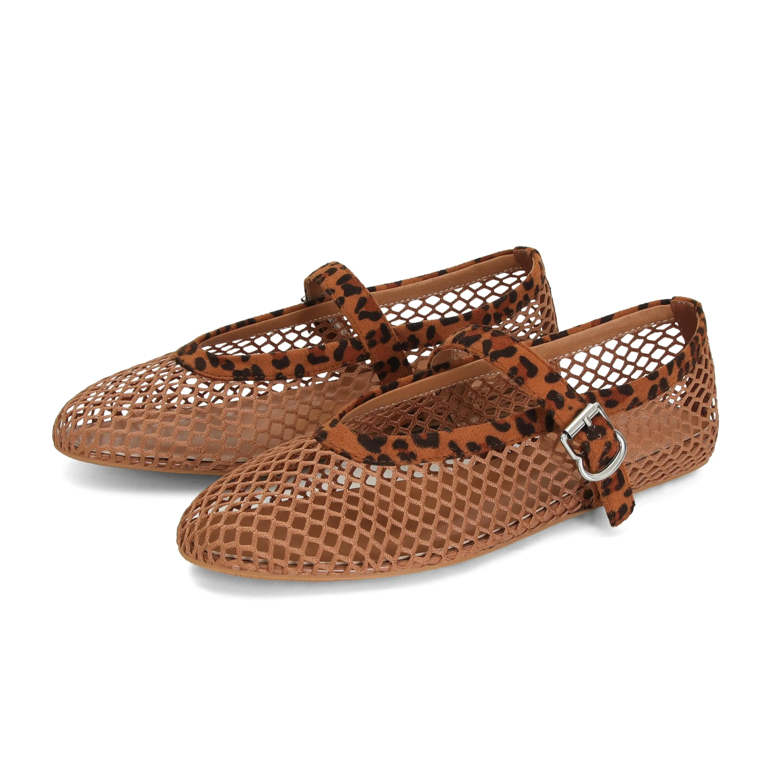 DOEYG Ballerine a rete con fibbia, Marrone Leopardato, 40 EU - immagine 1