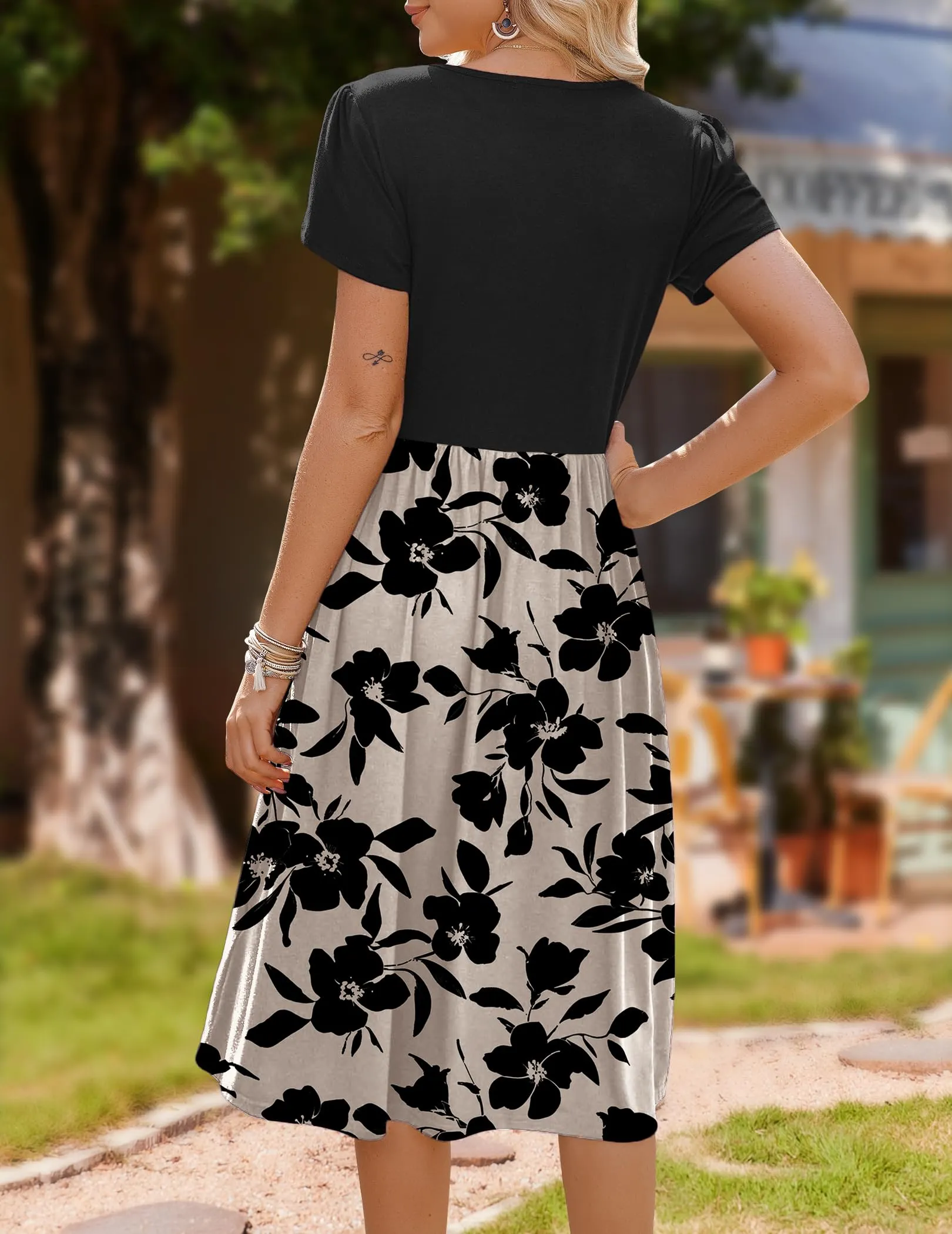 Zeagoo Abito Midi Elegante da Donna con Manica Corta e Scollo Rotondo - immagine 5