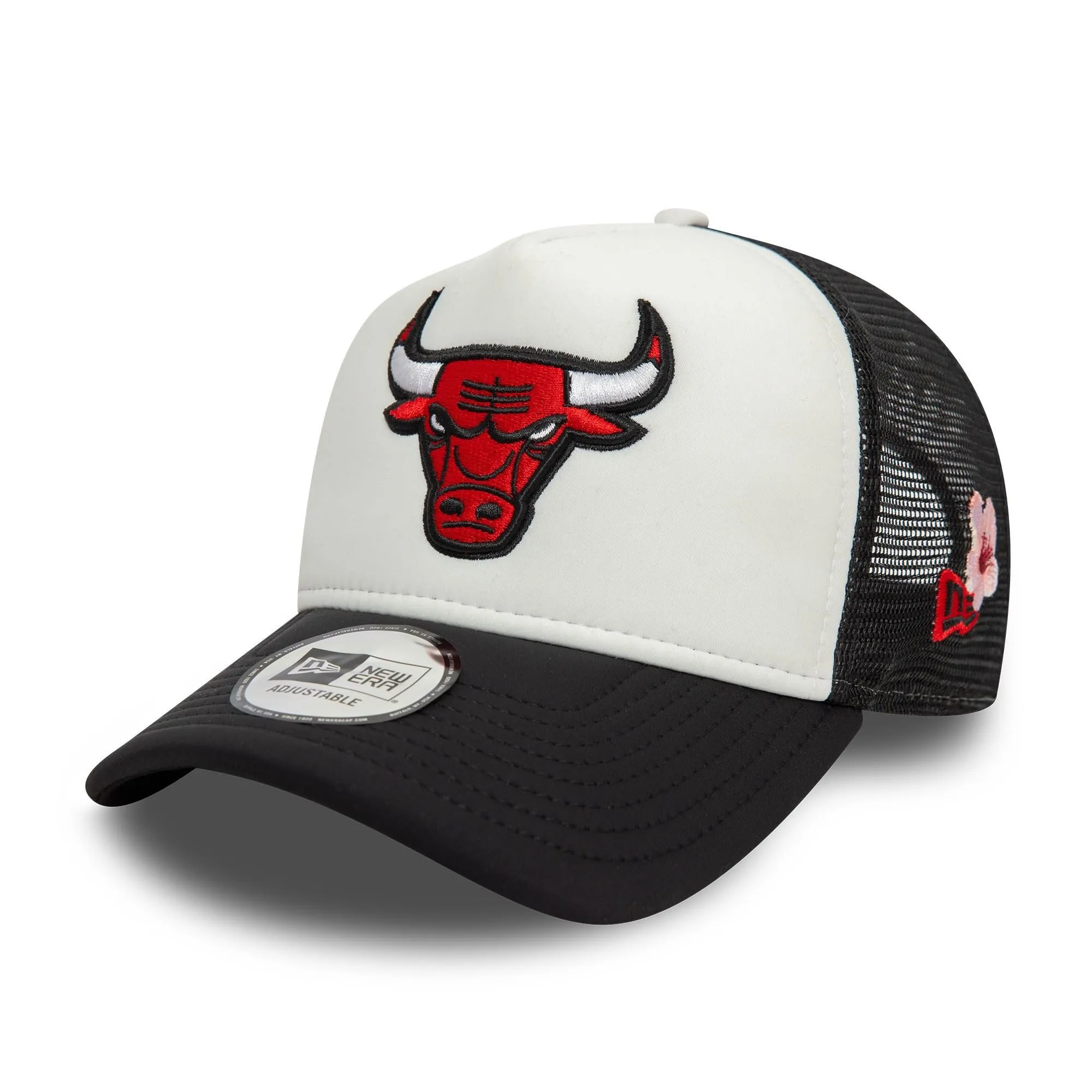 New Era Chicago Bulls Trucker Hat Floral Logo Black White - immagine 1