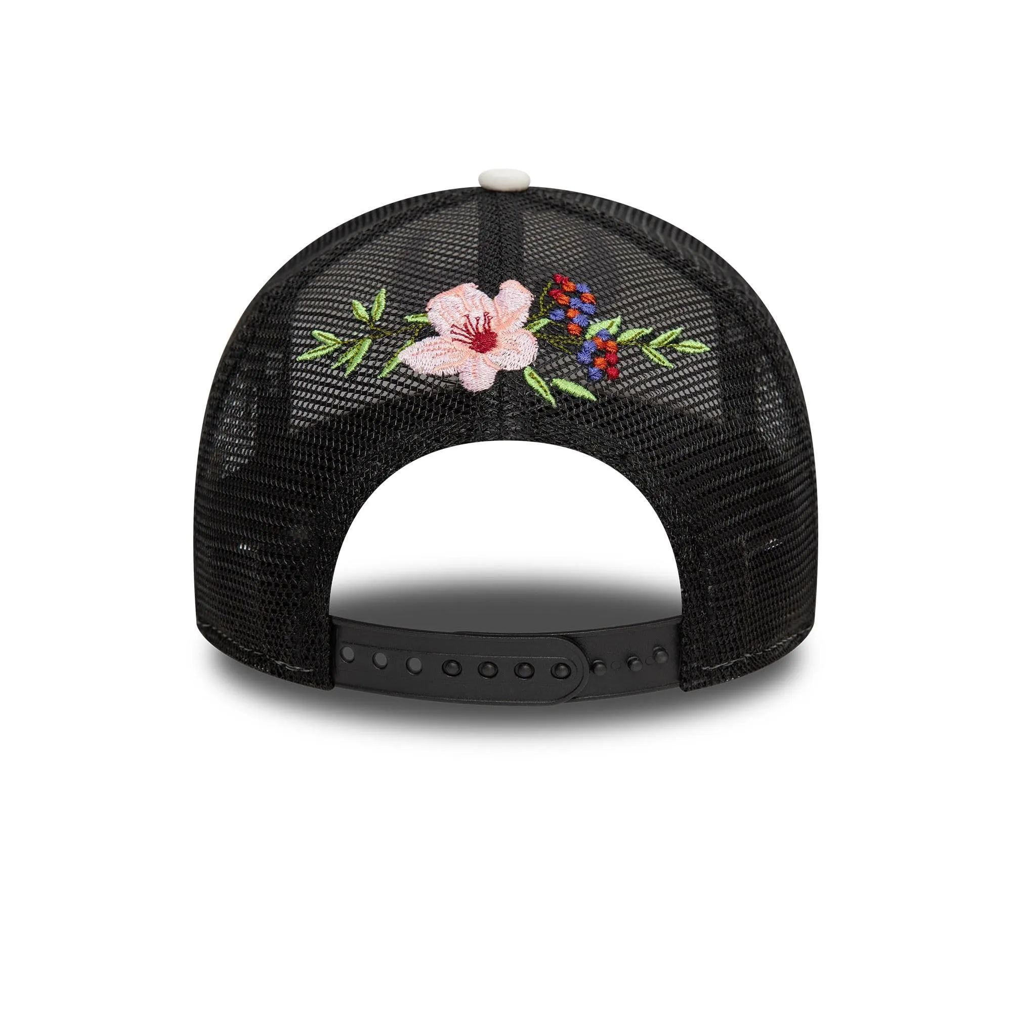New Era Chicago Bulls Trucker Hat Floral Logo Black White - immagine 4