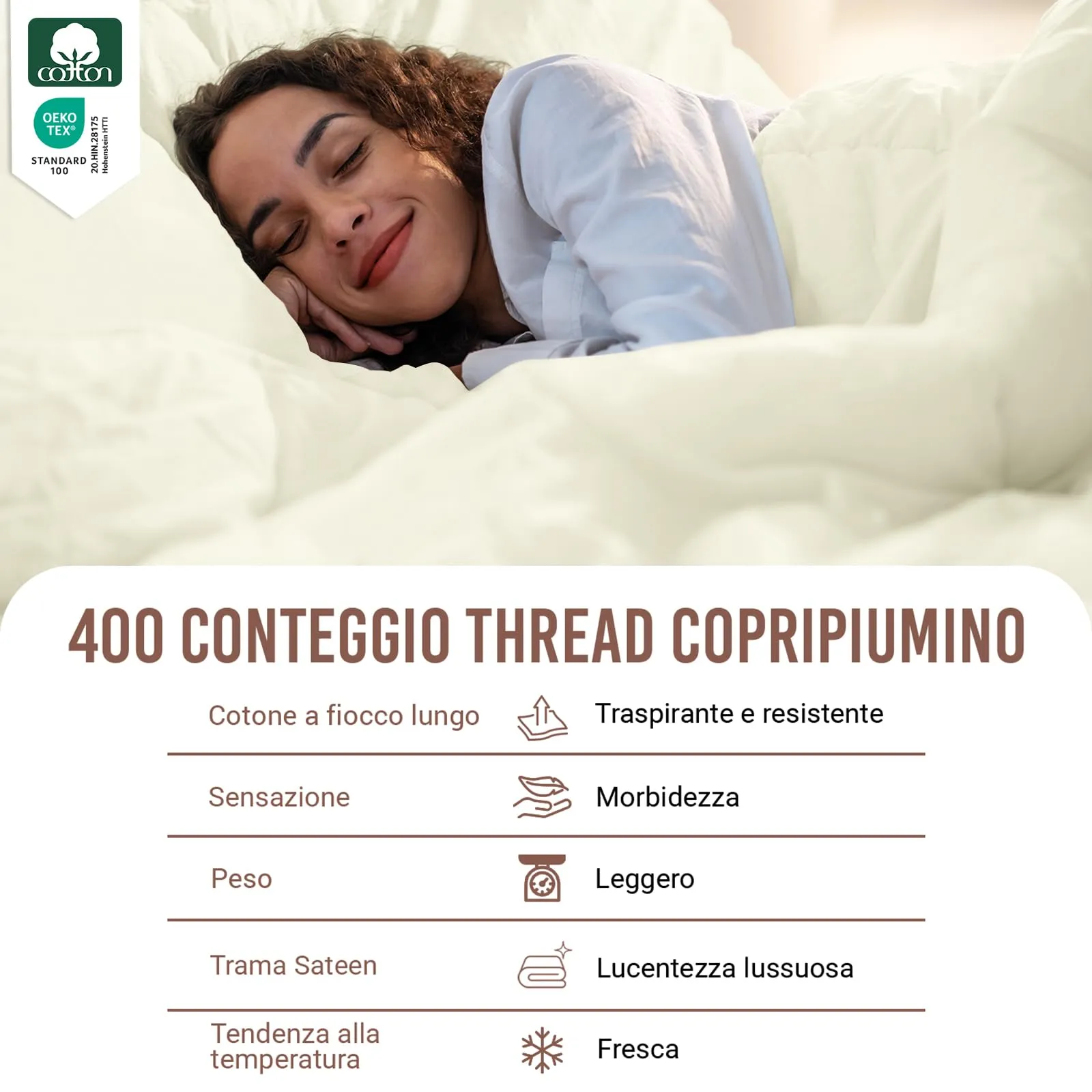 Pizuna Linens Set Copripiumino Matrimoniale in Cotone 400 Fili, 240x200 cm, Bianco, 3 Pezzi - immagine 2