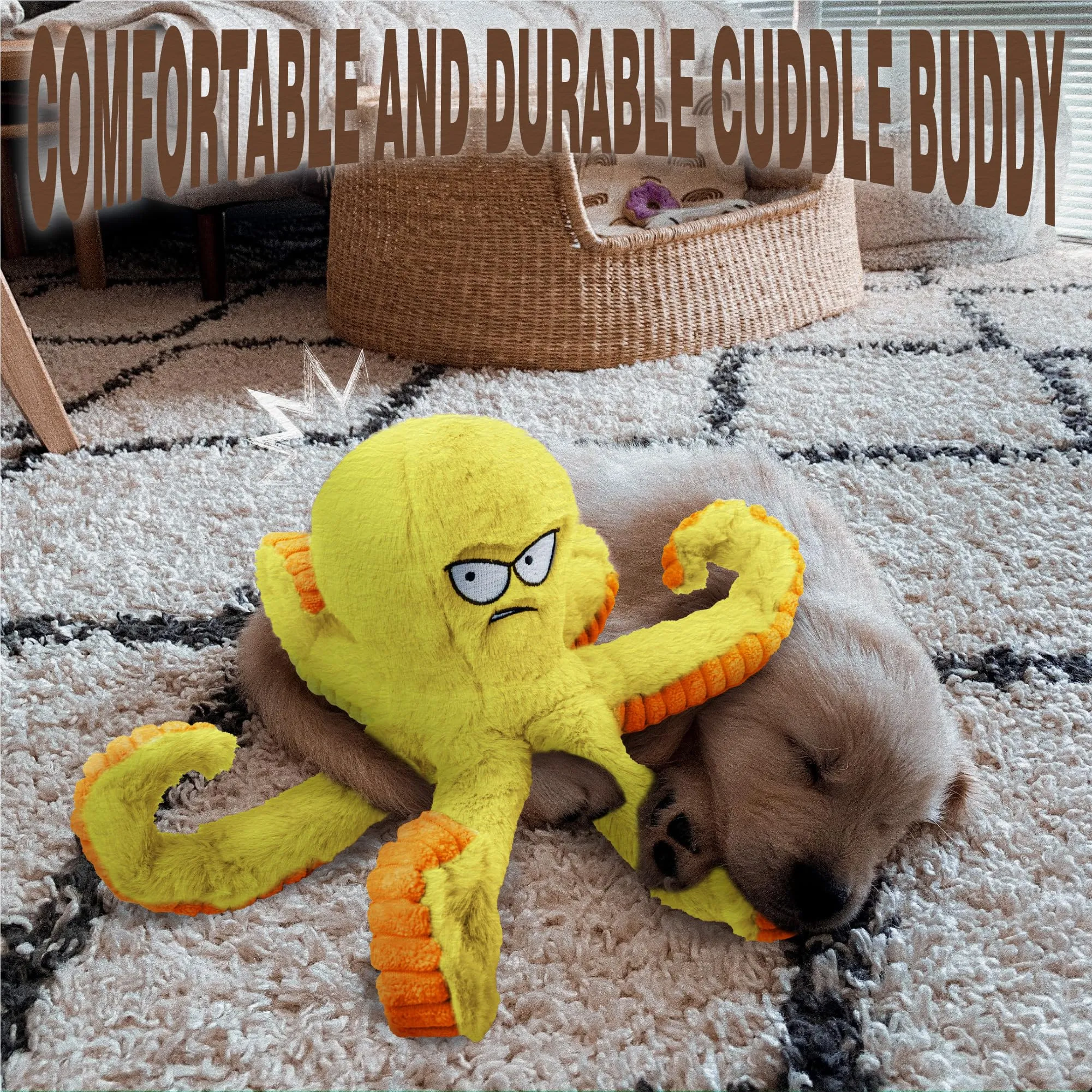 LEGEND SANDY Giocattolo per cani a forma di polpo giallo, resistente, interattivo con squittio e fune, per cani di grandi dimensioni - immagine 8