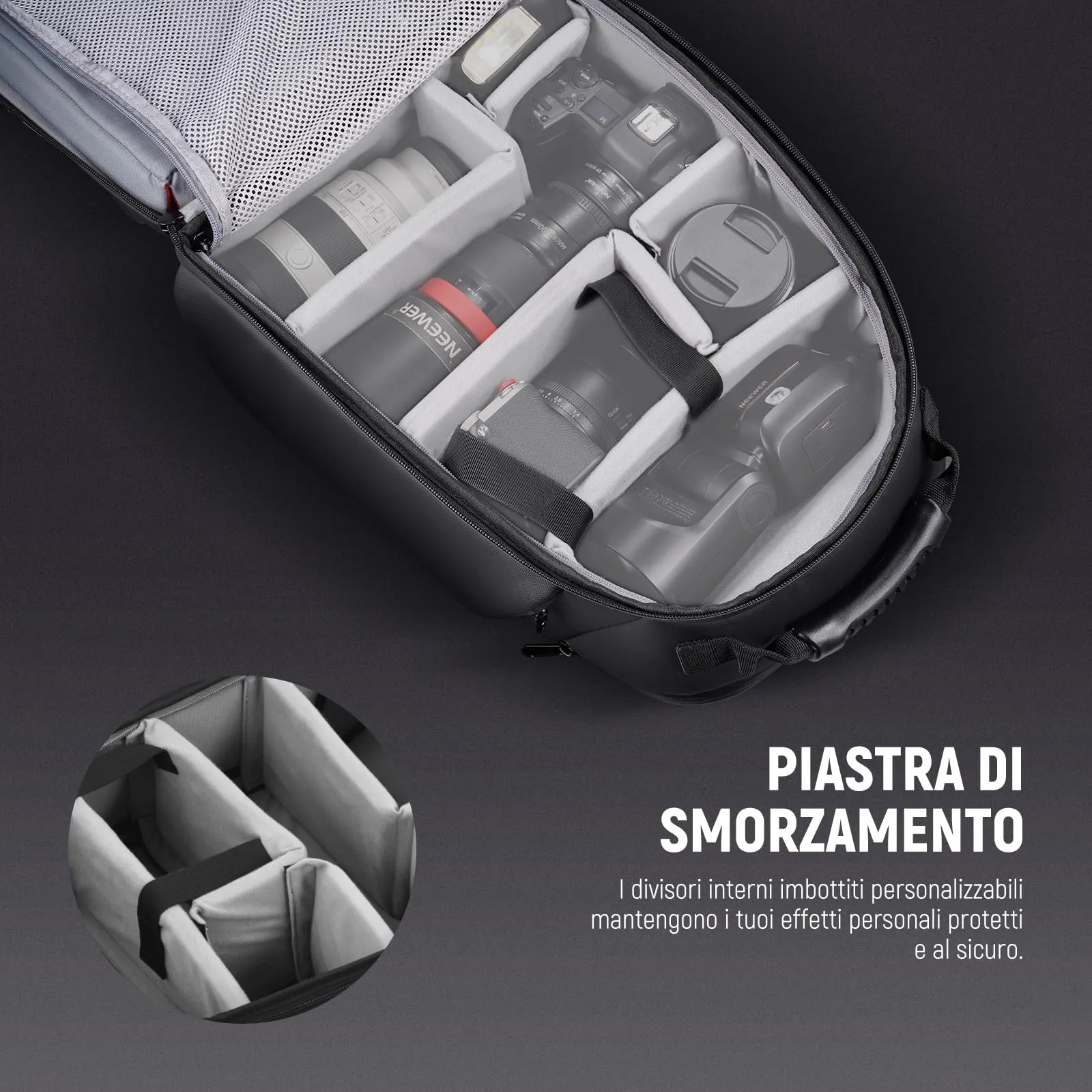 NEEWER BASICS Zaino Fotocamera Digitale Antiurto e Impermeabile per DSLR Mirrorless e Lenti, PB26 Nero - immagine 3