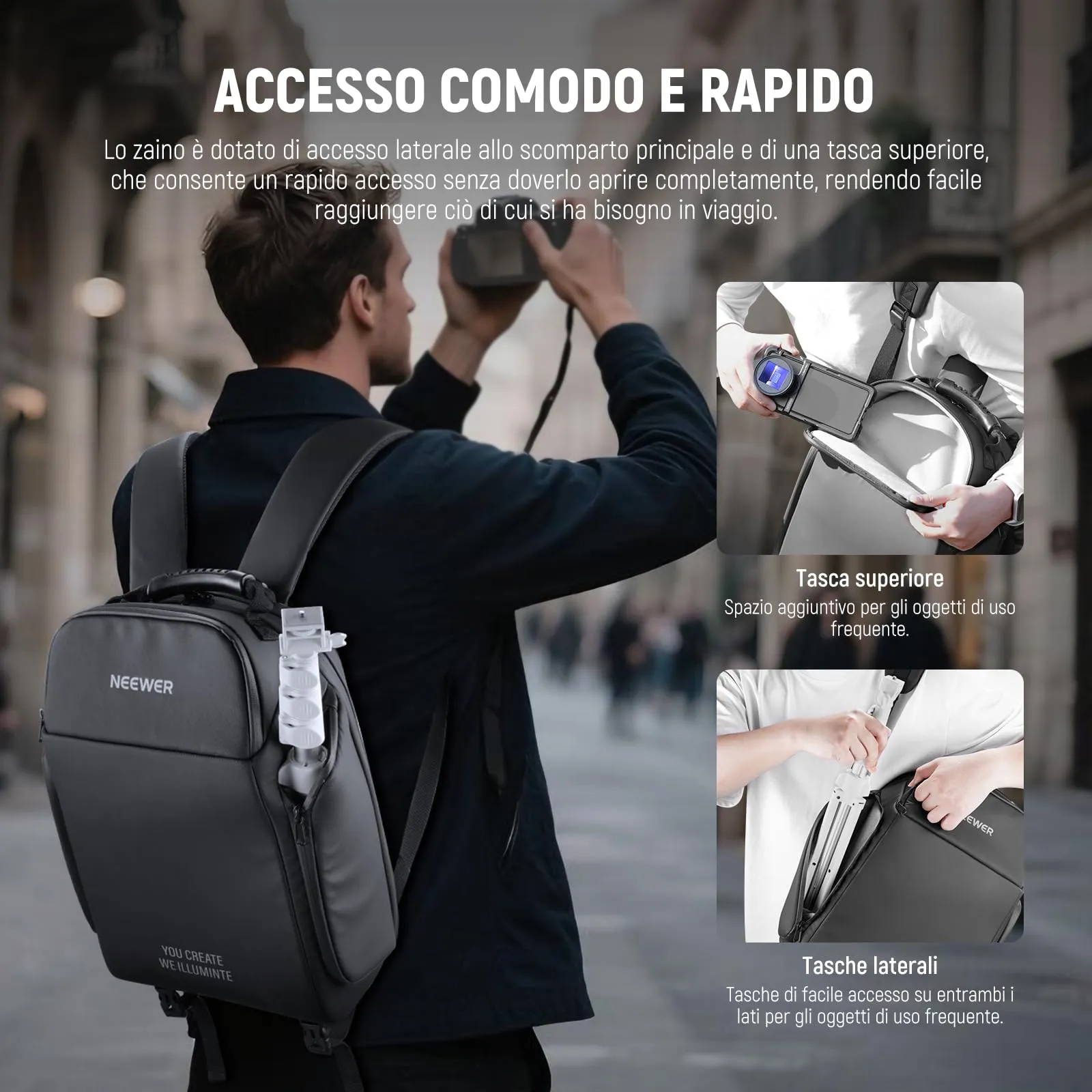 NEEWER BASICS Zaino Fotocamera Digitale Antiurto e Impermeabile per DSLR Mirrorless e Lenti, PB26 Nero - immagine 7