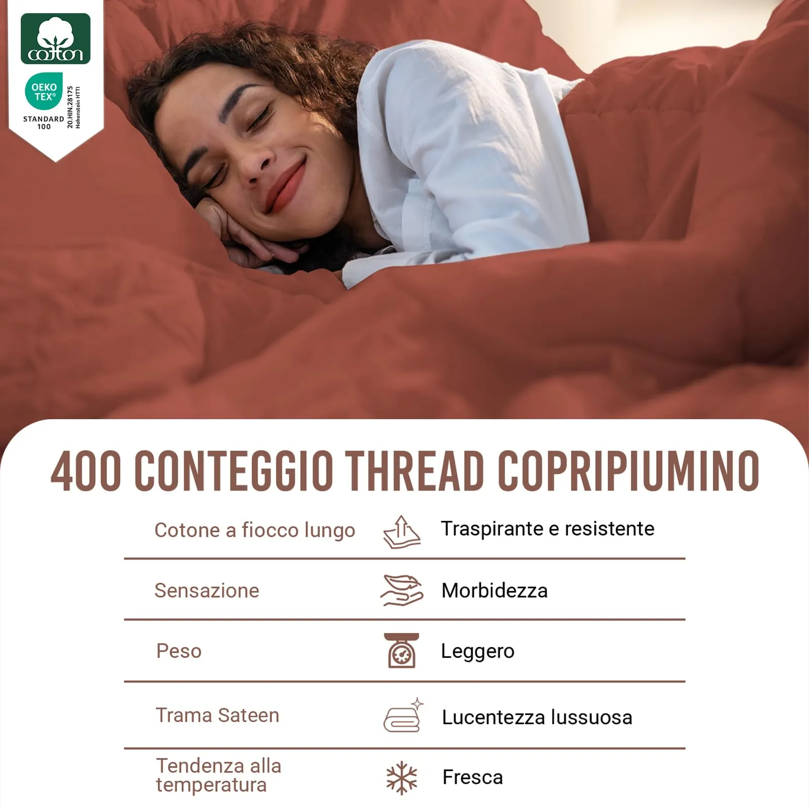 Pizuna Linens Set Copripiumino in Cotone Sateen 400 Fili, 200x200 cm, Rosso, 3 Pezzi - immagine 2