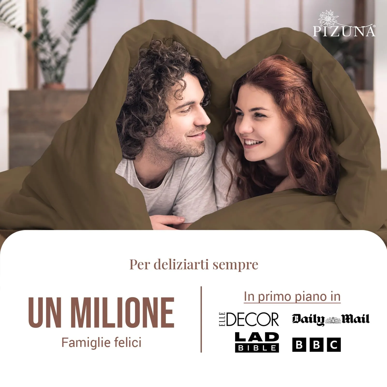Pizuna Linens Set Copripiumino in Cotone Sateen 400 Fili, Marrone, 200x200 cm, 3 Pezzi - immagine 4