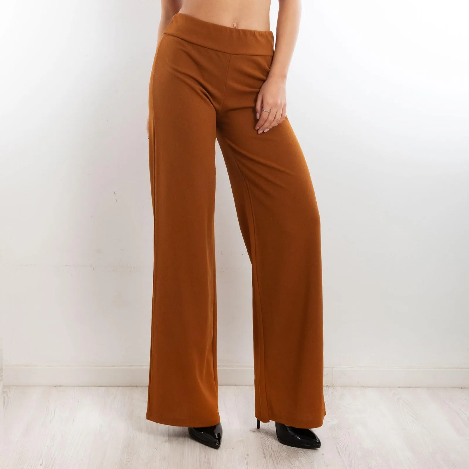 Toocool Pantaloni Donna a Palazzo Basic Elastico in Vita VI-9292 Camel, M - immagine 3