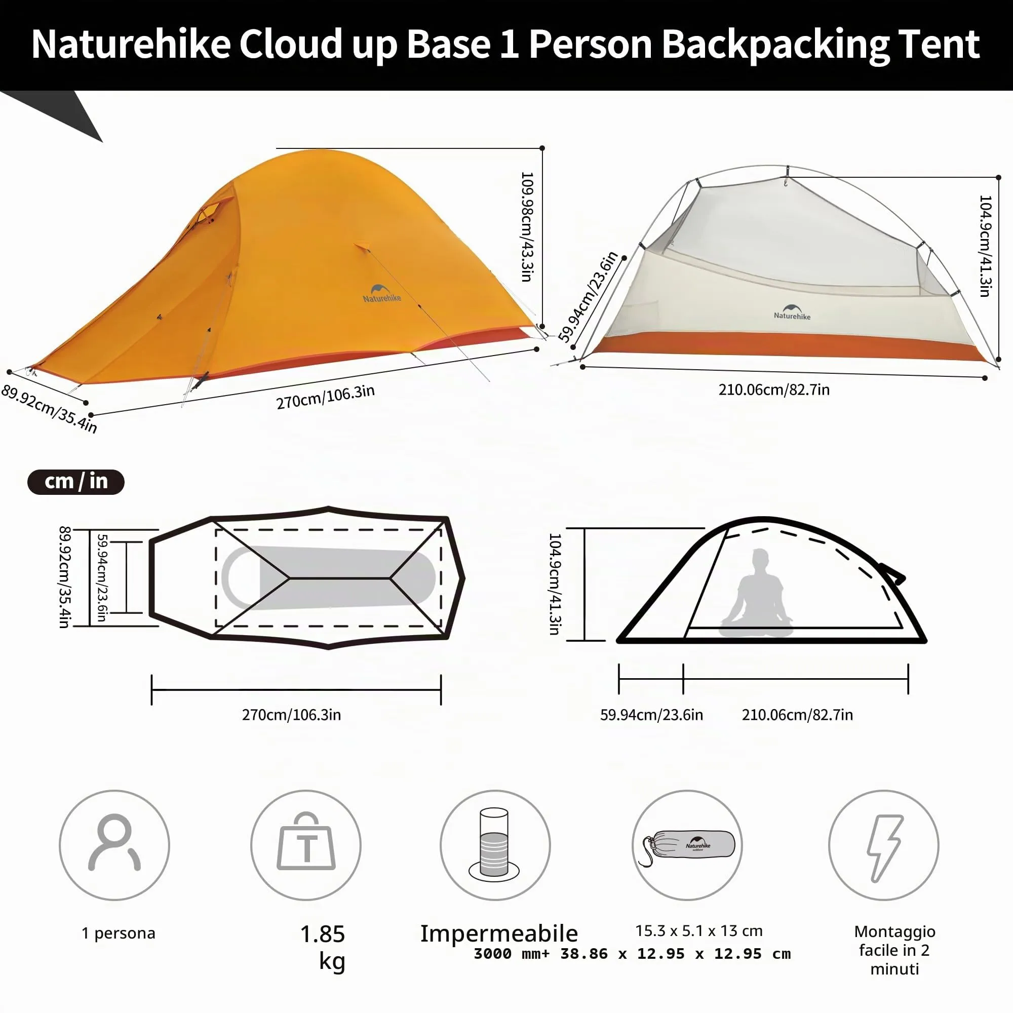 Naturehike Cloud Up 2 Tenda da Campeggio per 2 Persone (Forest Green) - immagine 2