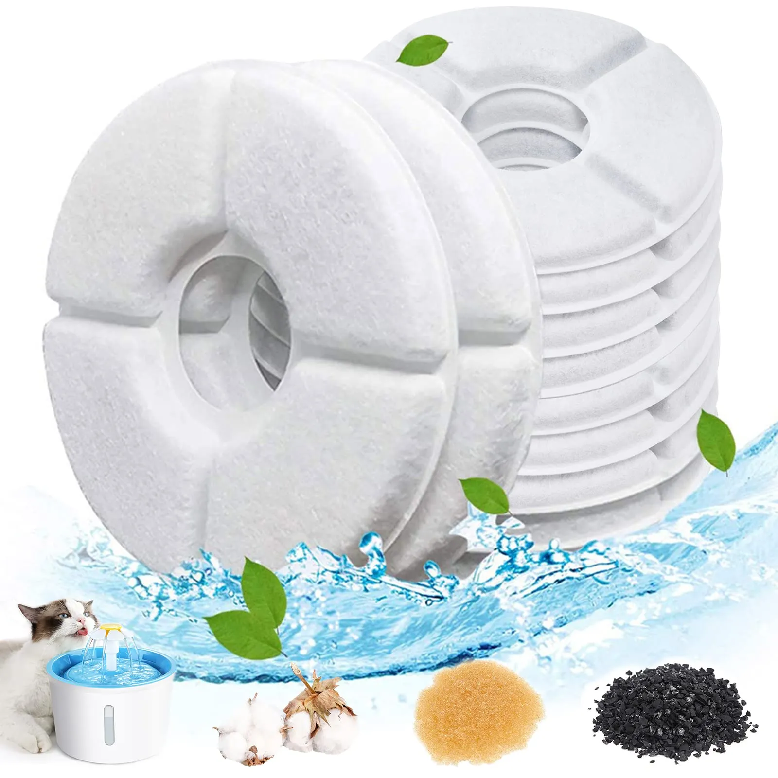 Dhohoo Filtri di Ricambio per Fontanella Gatti e Cani con Resina e Carboni Attivi, 1.6L-2.5L, 10 Pezzi - immagine 1