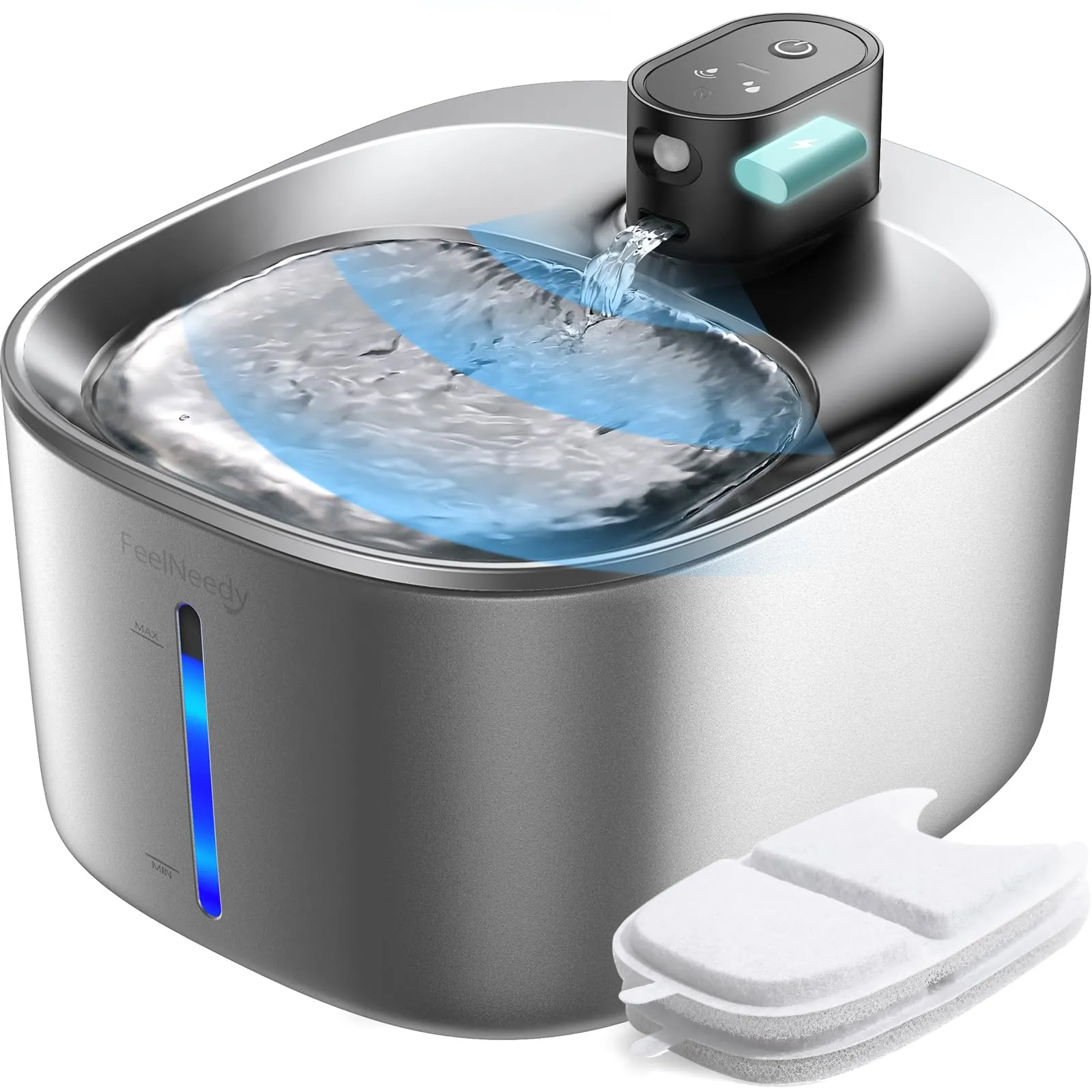 FEELNEEDY Fontanella per Gatti in Acciaio Inox 4L con Sensore di Movimento e Batteria Ricaricabile - immagine 1