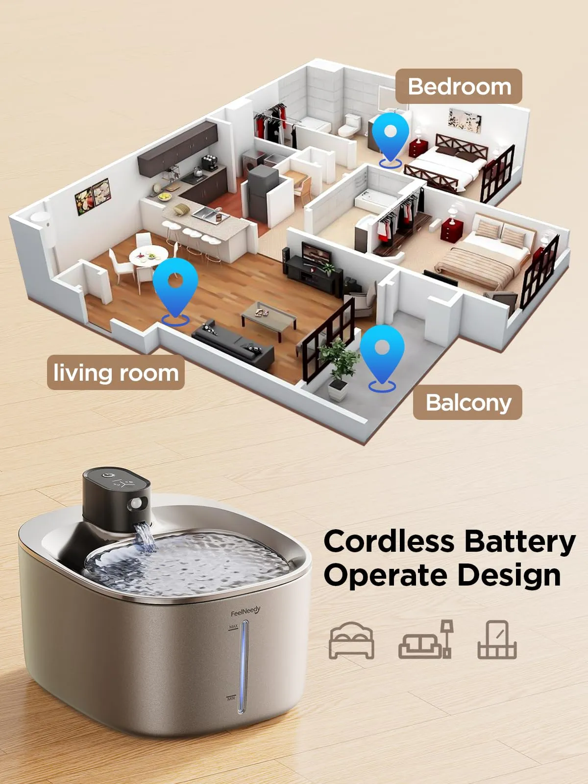 FEELNEEDY Fontanella per Gatti in Acciaio Inox 4L con Sensore di Movimento e Batteria Ricaricabile - immagine 2