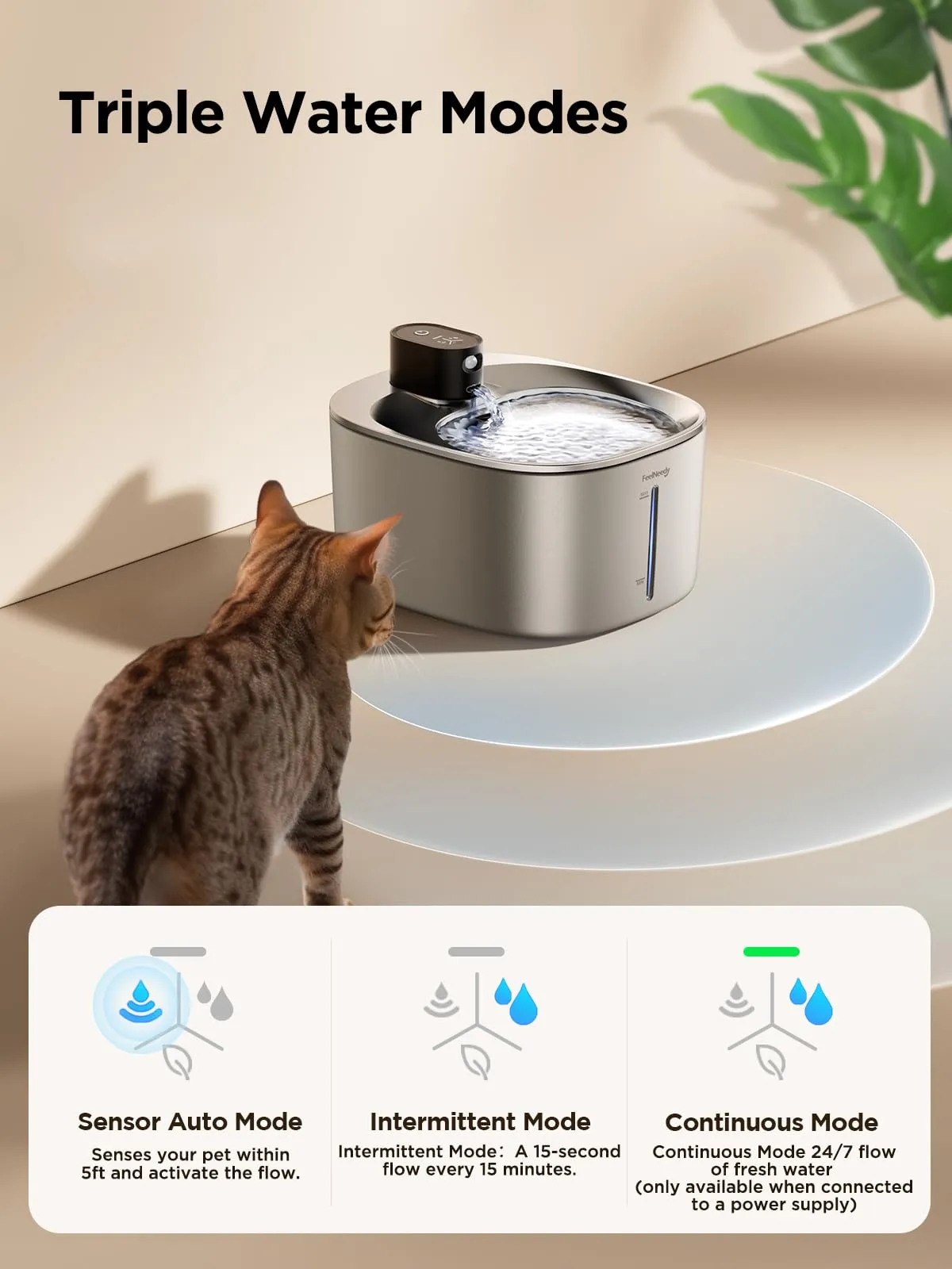 FEELNEEDY Fontanella per Gatti in Acciaio Inox 4L con Sensore di Movimento e Batteria Ricaricabile - immagine 3