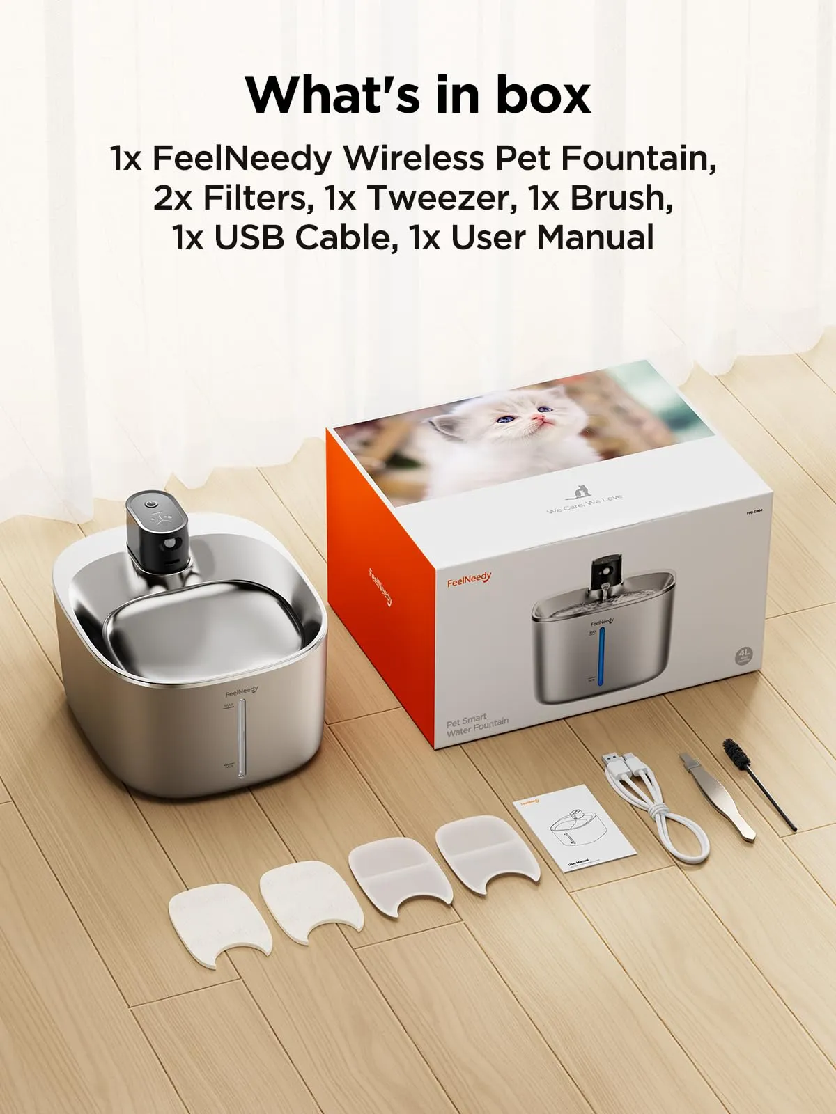 FEELNEEDY Fontanella per Gatti in Acciaio Inox 4L con Sensore di Movimento e Batteria Ricaricabile - immagine 6