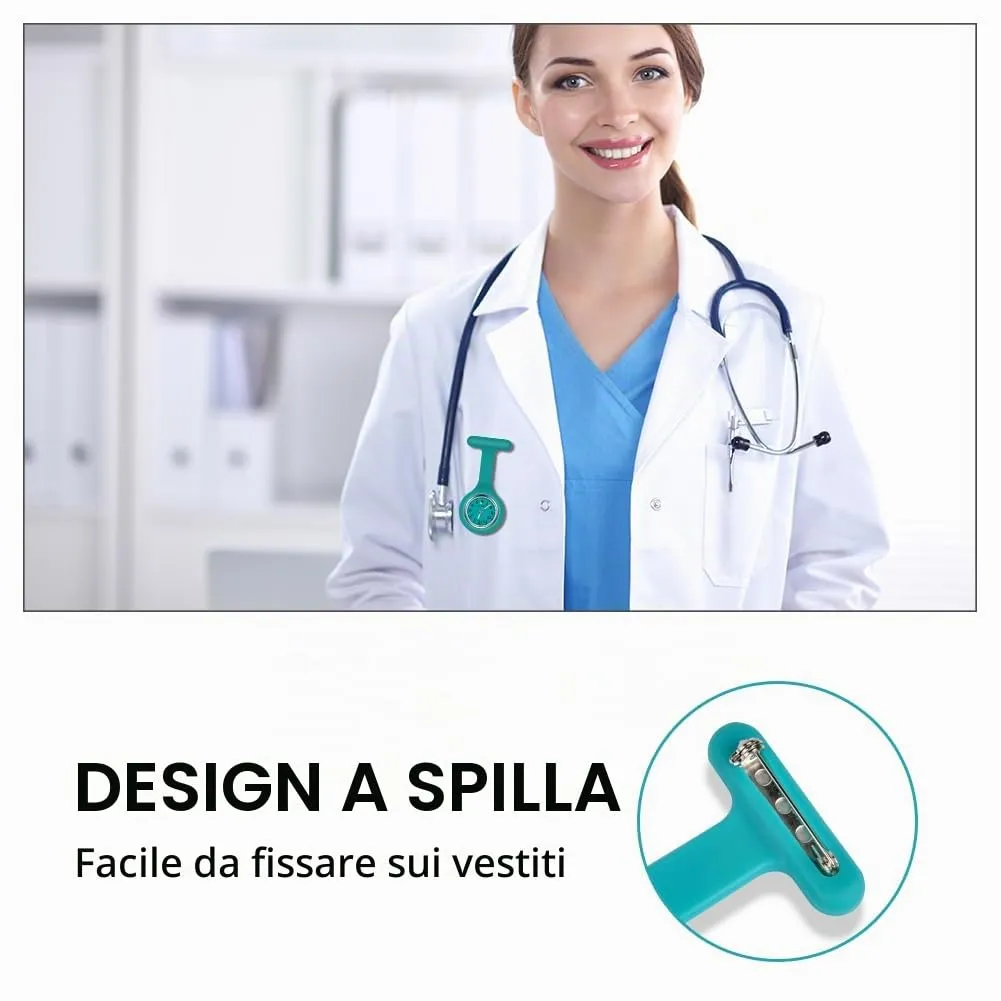 Vicloon Orologio da Infermiere in Silicone con Spilla, Quadrante Rotondo per Medici e Paramedici - immagine 6