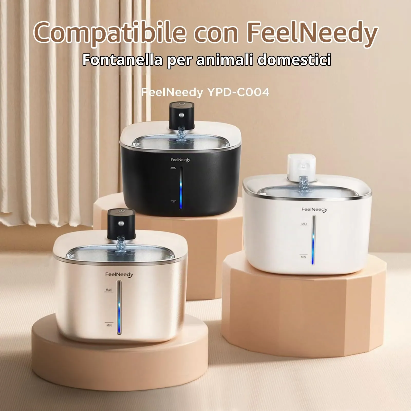 FEELNEEDY Filtri per Fontanella per Gatti Senza Fili 4L (10 Pezzi) - immagine 2